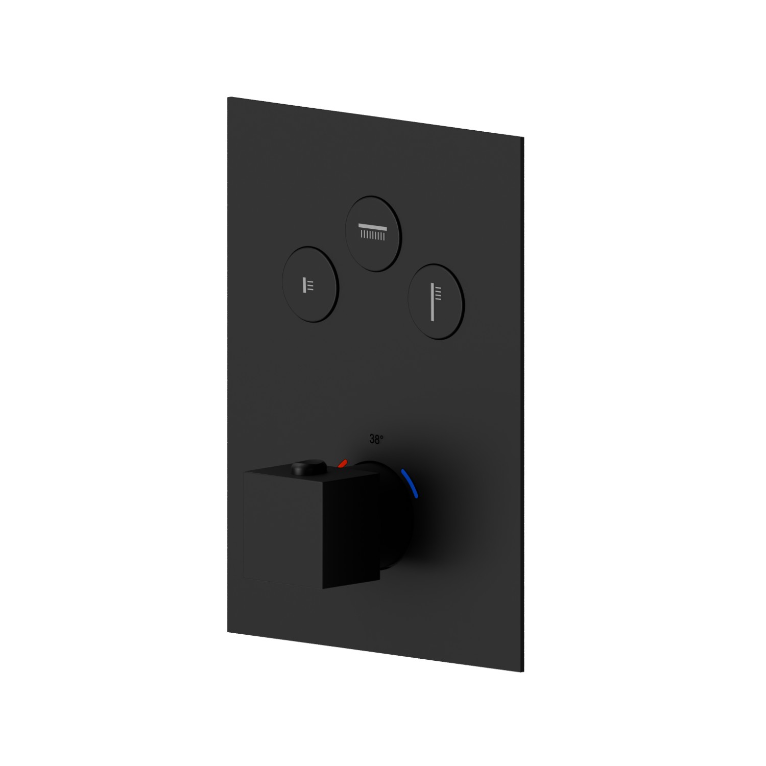 3 ways out thermostatic concealed mixer, with one handle for temperature control and buttons on/off. External part - finish Matt Black