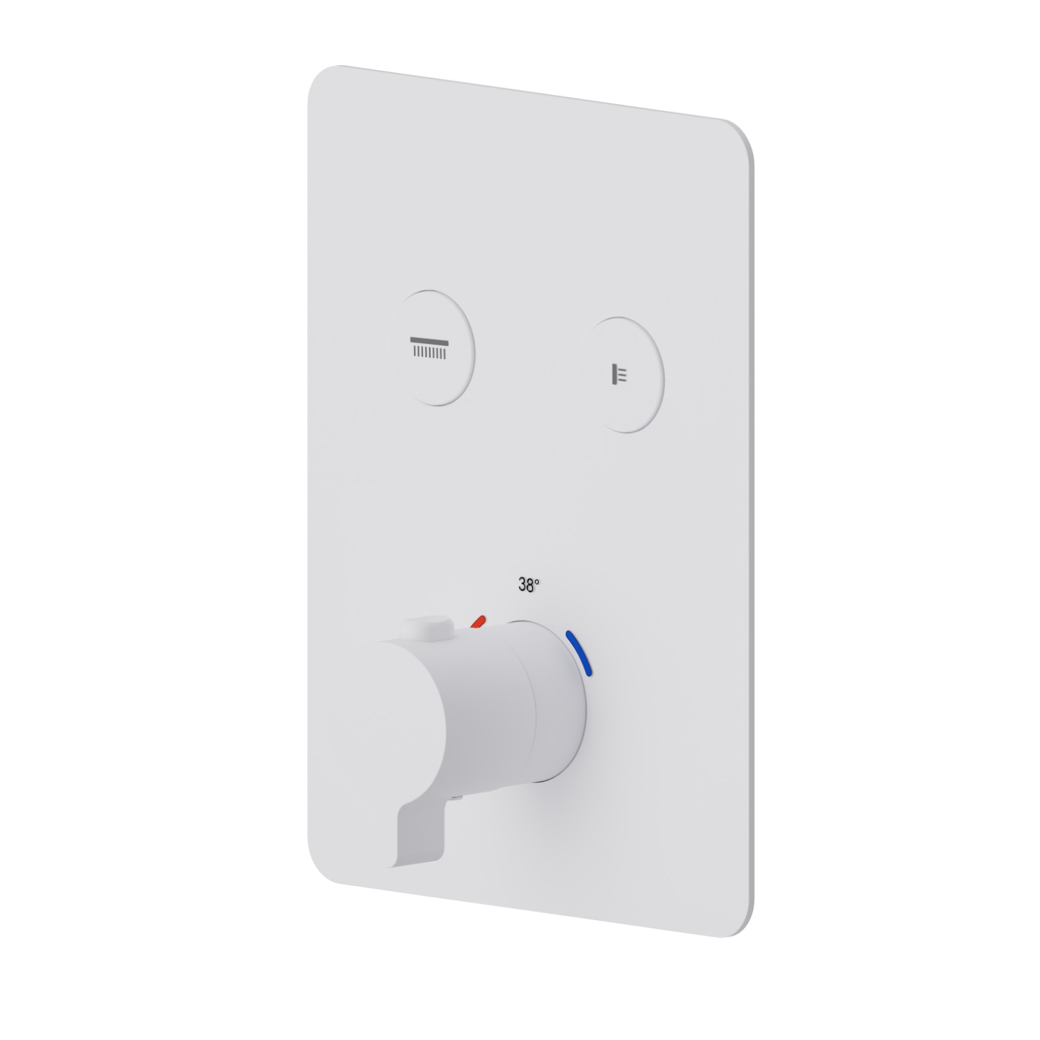 Mitigeur thermostatique à encastrer 2 sorties, avec commande pour le réglage de la température et boutons on/off. Façade murale - finition Matt White