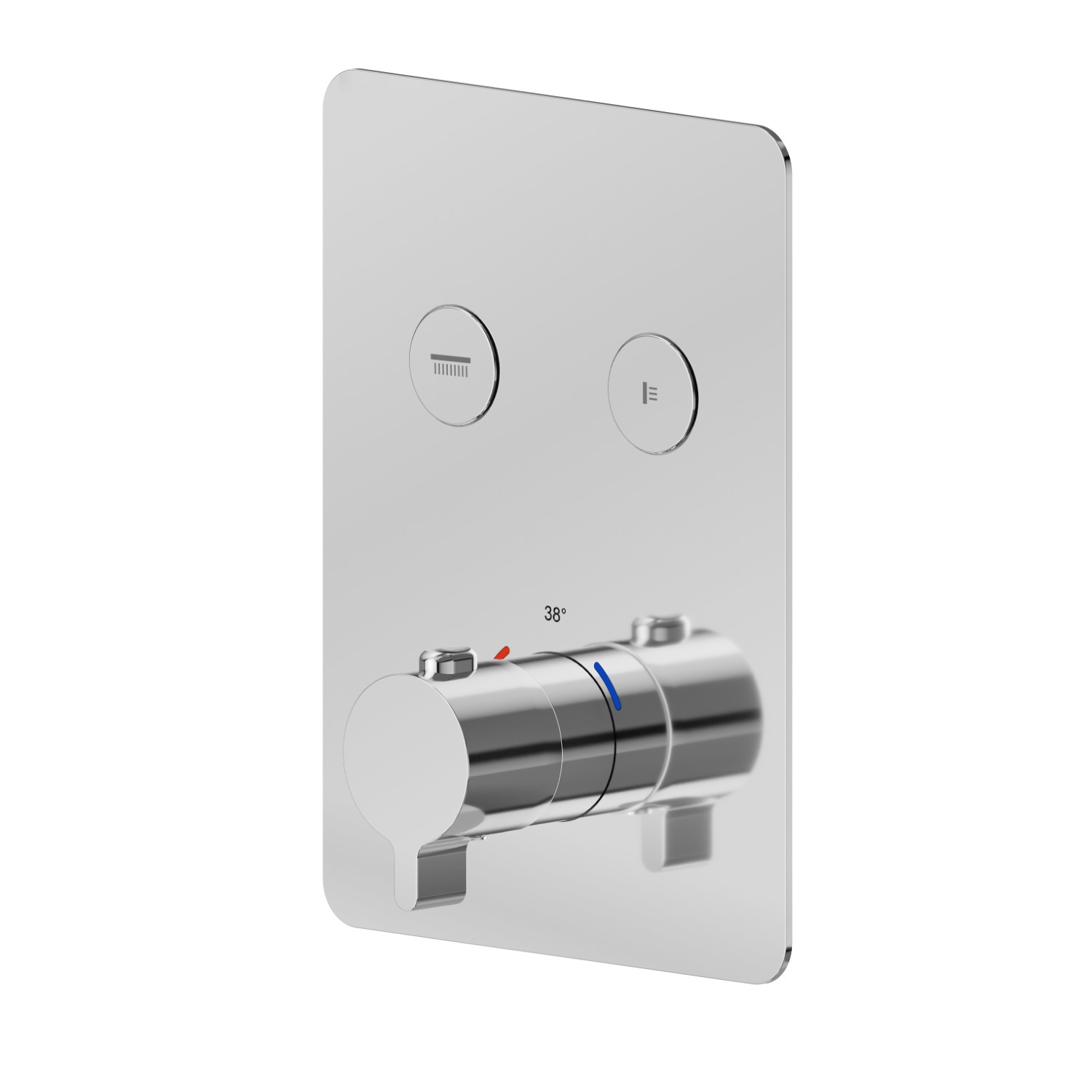 2 ways out thermostatic concealed mixer, with one handle for temperature control and buttons on/off. External part - finish Chrome