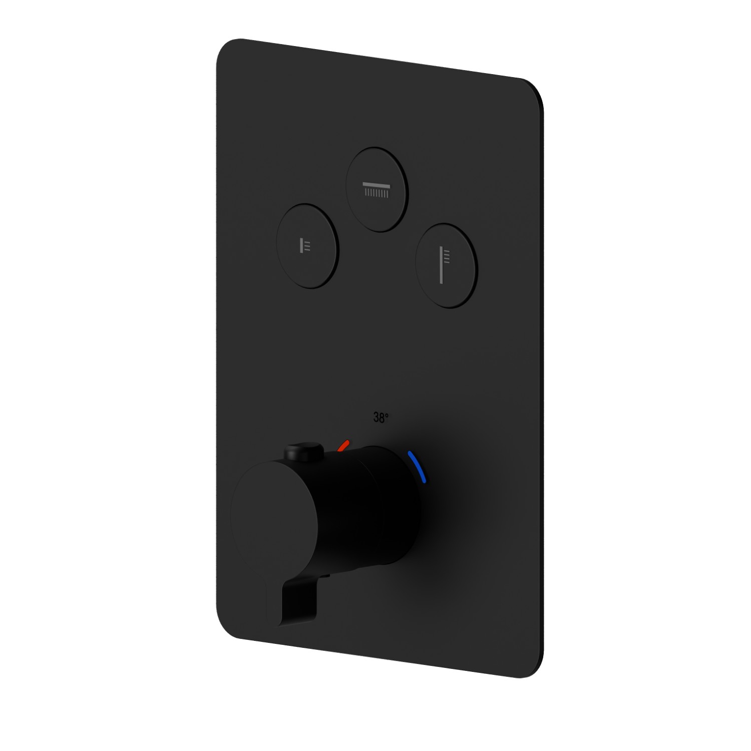 3 ways out thermostatic concealed mixer, with one handle for temperature control and buttons on/off. External part - finish Matt Black