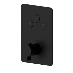 3 ways out thermostatic concealed mixer, with one handle for temperature control and buttons on/off. External part - finish Matt Black