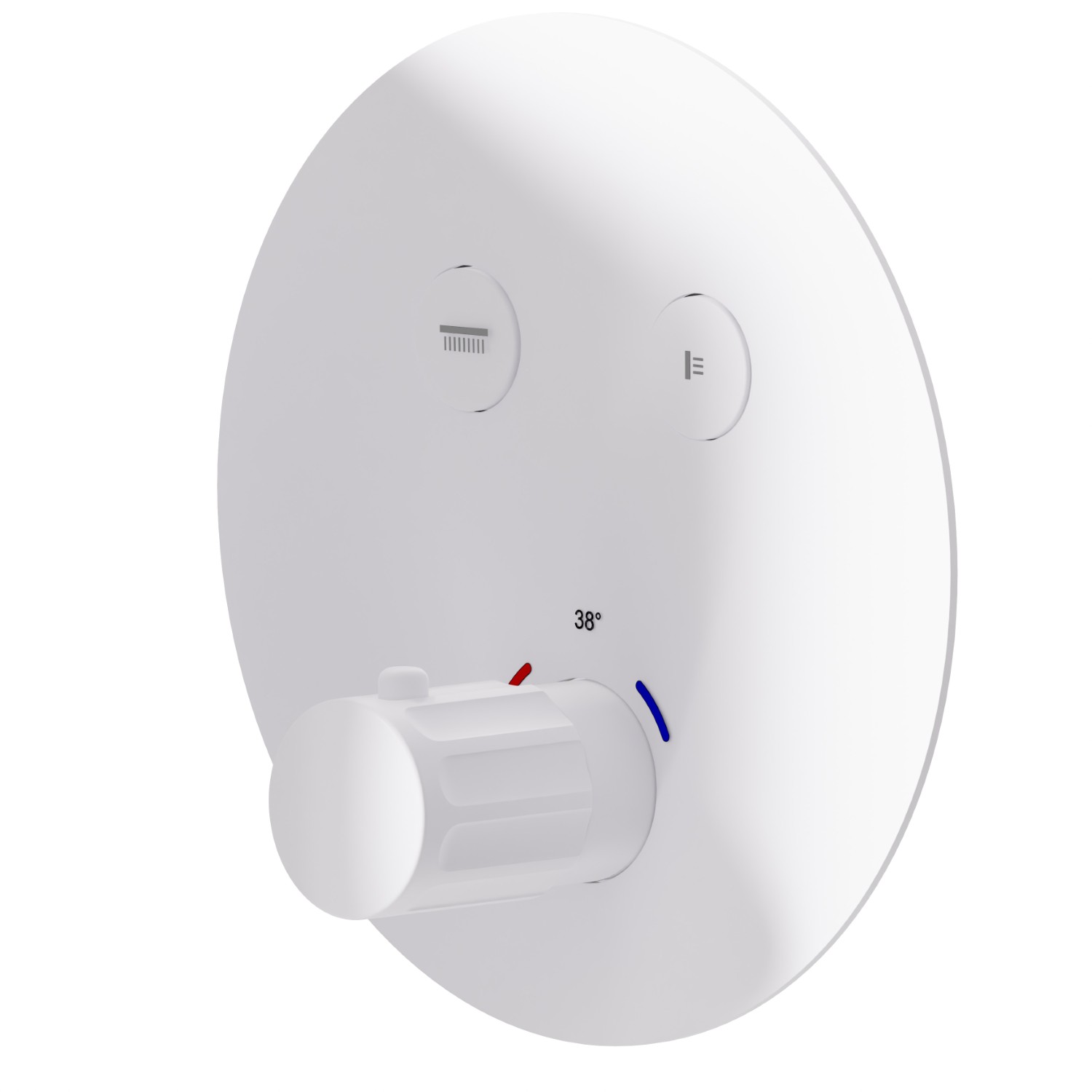 2 ways out thermostatic concealed mixer, with one handle for temperature control and buttons on/off. External part - finish Matt White
