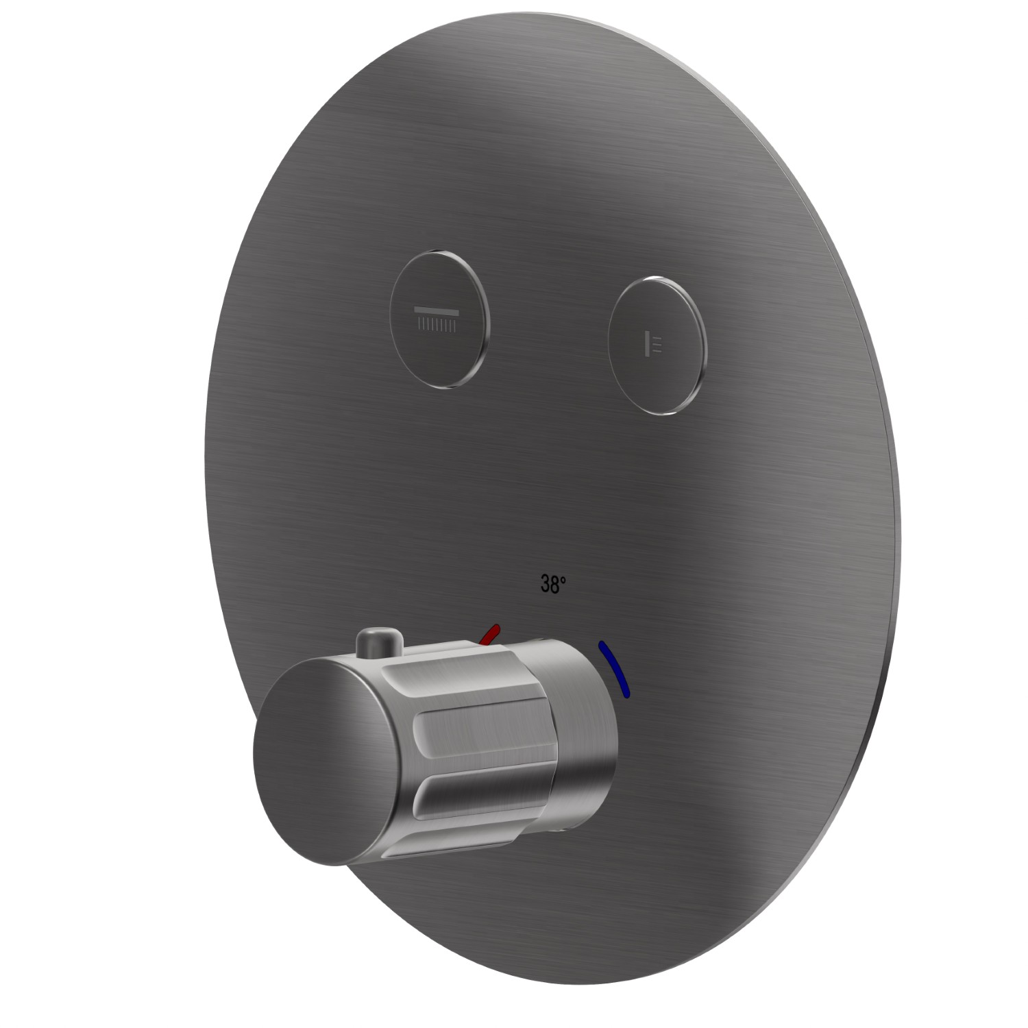 Thermostatischer einbaumischer mit 2-wege, mit bedienung zur temperaturregulierung und ein/aus-tasten. Außenteil - oberfläche PVD  Gun Metal gebürstet
