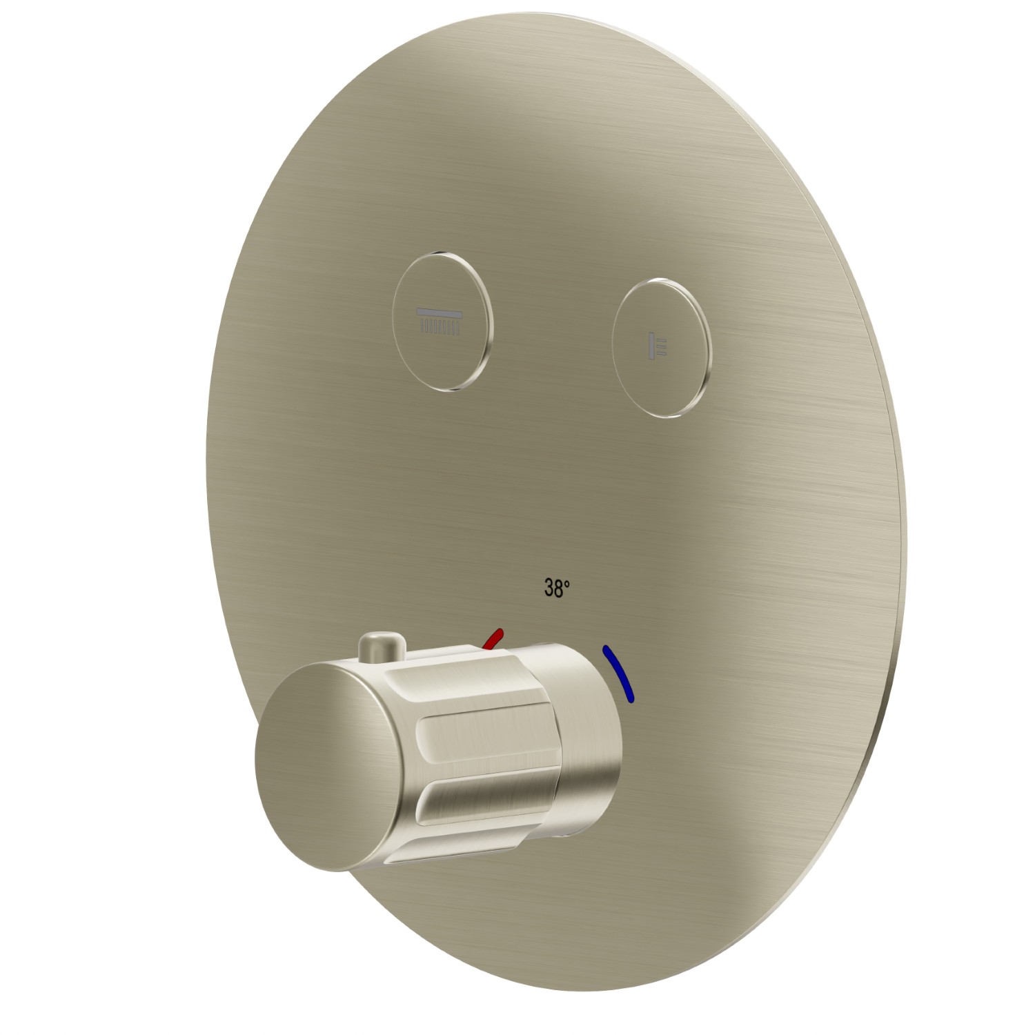 2 ways out thermostatic concealed mixer, with one handle for temperature control and buttons on/off. External part - finish PVD Brushed Pale Gold