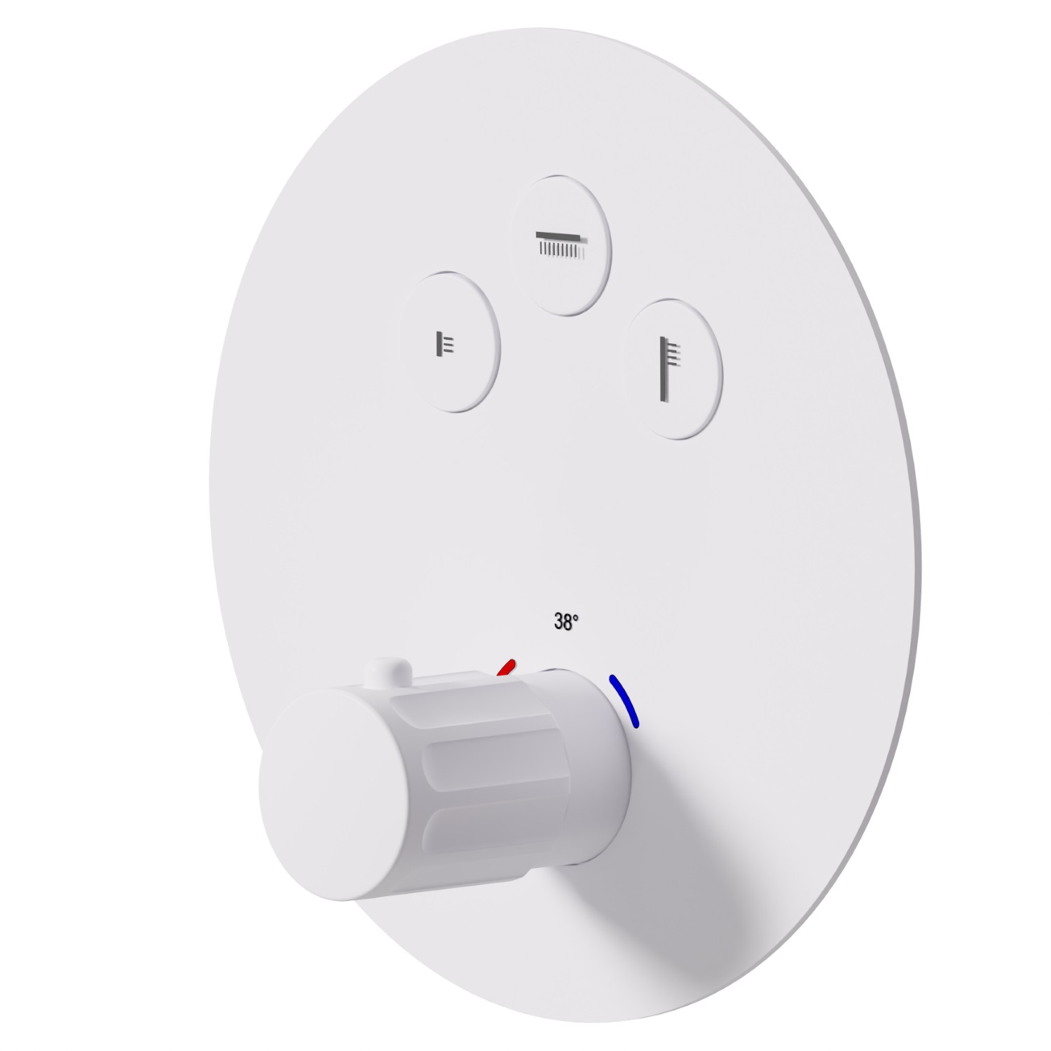 Mitigeur thermostatique à encastrer 3 sorties, avec commande pour le réglage de la température et boutons on/off. Façade murale - finition Matt White