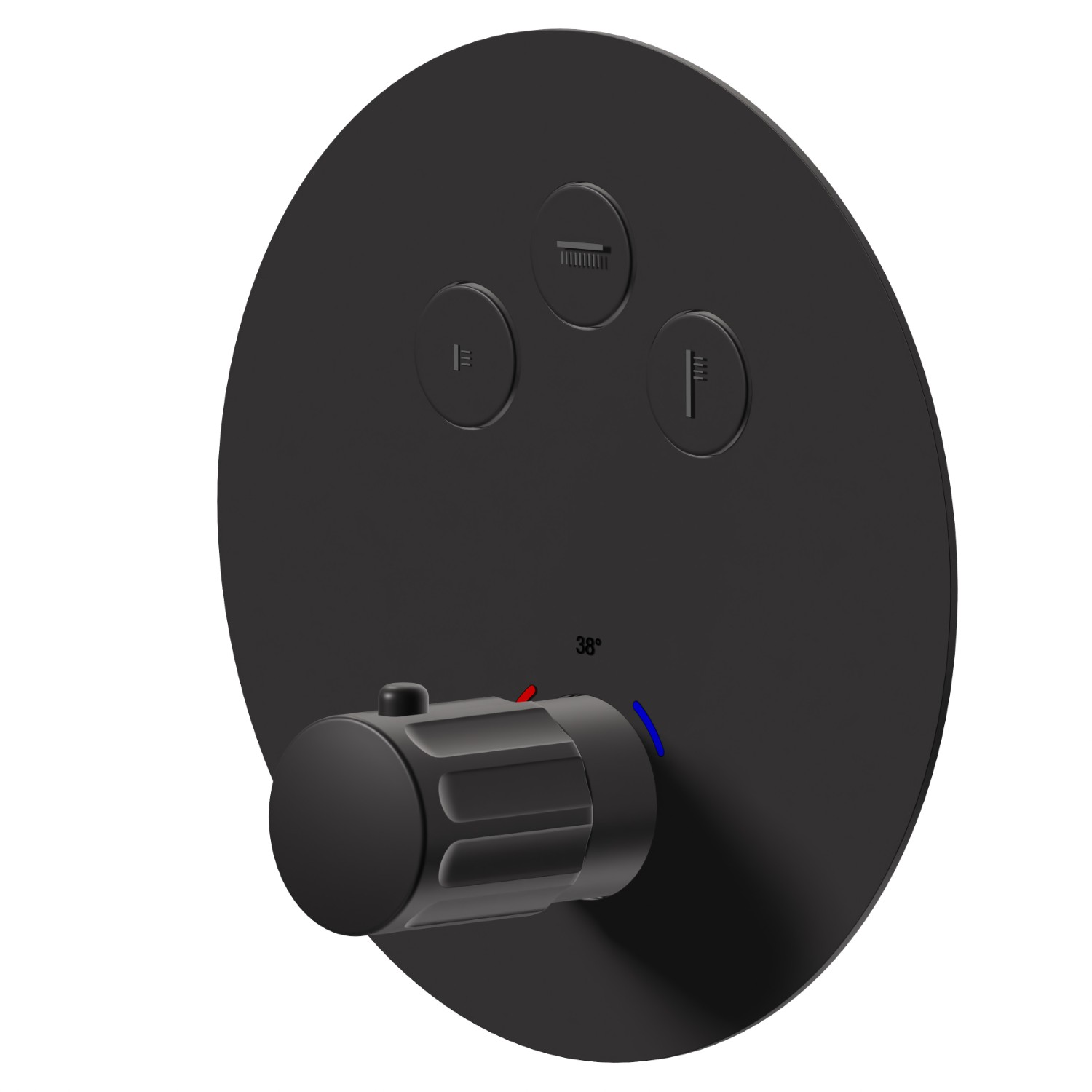 Thermostatischer einbaumischer mit 3-wege, mit bedienung zur temperaturregulierung und ein/aus-tasten. Außenteil - oberfläche  Schwarz matt