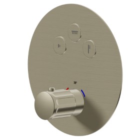3 ways out thermostatic concealed mixer, with one handle for temperature control and buttons on/off. External part - finish PVD Brushed Pale Gold