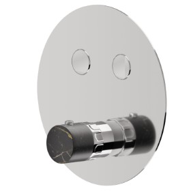 Miscelatore termostatico ad incasso a 2 uscite, con comando per la regolazione della temperatura e pulsanti on/off. Parte esterna - finitura Cromo