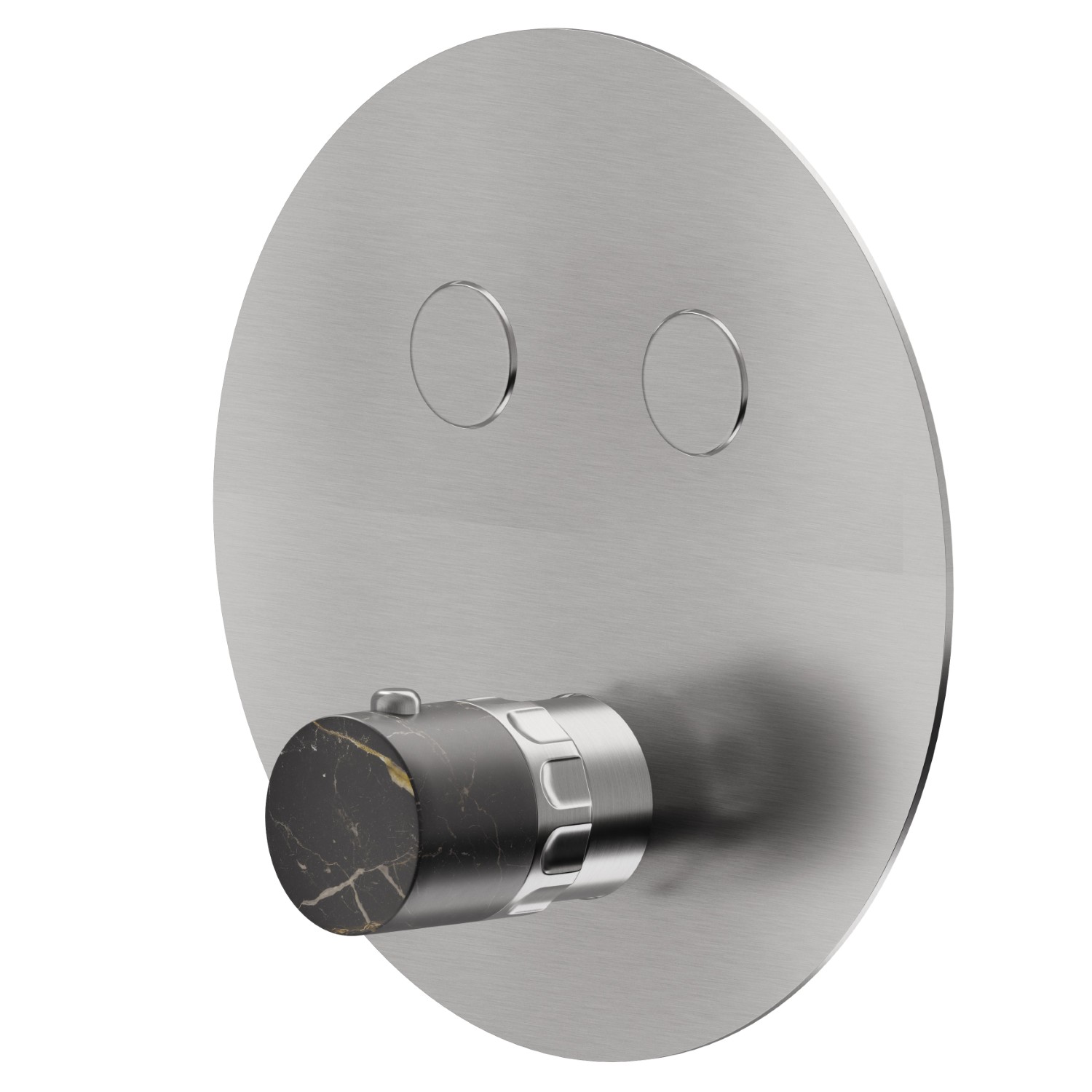 Thermostatischer einbaumischer mit 2-wege, mit bedienung zur temperaturregulierung und ein/aus-tasten. Außenteil - oberfläche PVD Edelstahl 