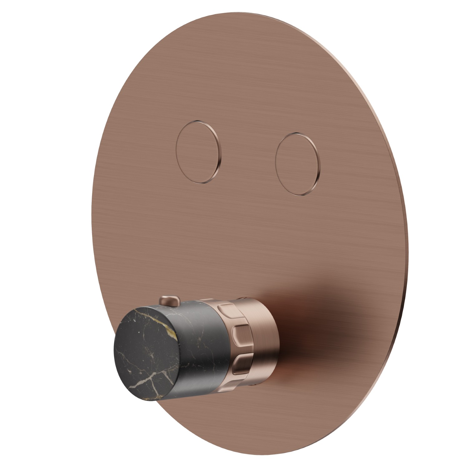 2 ways out thermostatic concealed mixer, with one handle for temperature control and buttons on/off. External part - finish PVD Brushed Copper Bronze