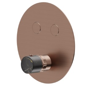 2 ways out thermostatic concealed mixer, with one handle for temperature control and buttons on/off. External part - finish PVD Brushed Copper Bronze