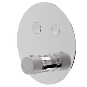 Miscelatore termostatico ad incasso a 2 uscite, con comando per la regolazione della temperatura e pulsanti on/off. Parte esterna - finitura Cromo