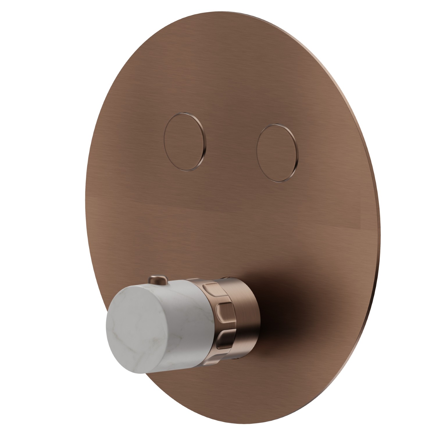 2 ways out thermostatic concealed mixer, with one handle for temperature control and buttons on/off. External part - finish PVD Brushed Copper Bronze