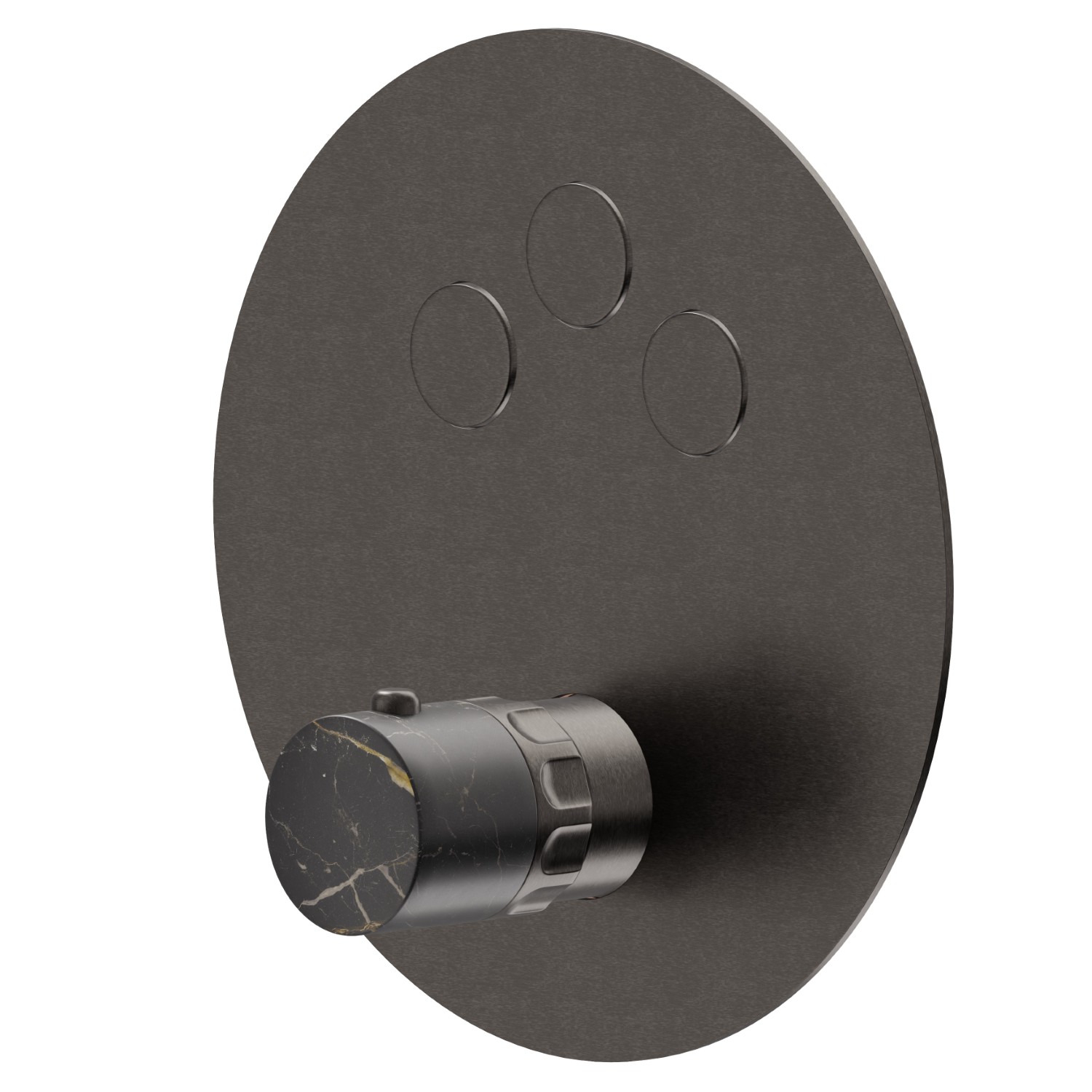 Mitigeur thermostatique à encastrer 3 sorties, avec commande pour le réglage de la température et boutons on/off. Façade murale - finition PVD Brushed Gun Metal