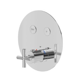 2 ways out thermostatic concealed mixer, with one handle for temperature control and buttons on/off. External part - finish Chrome
