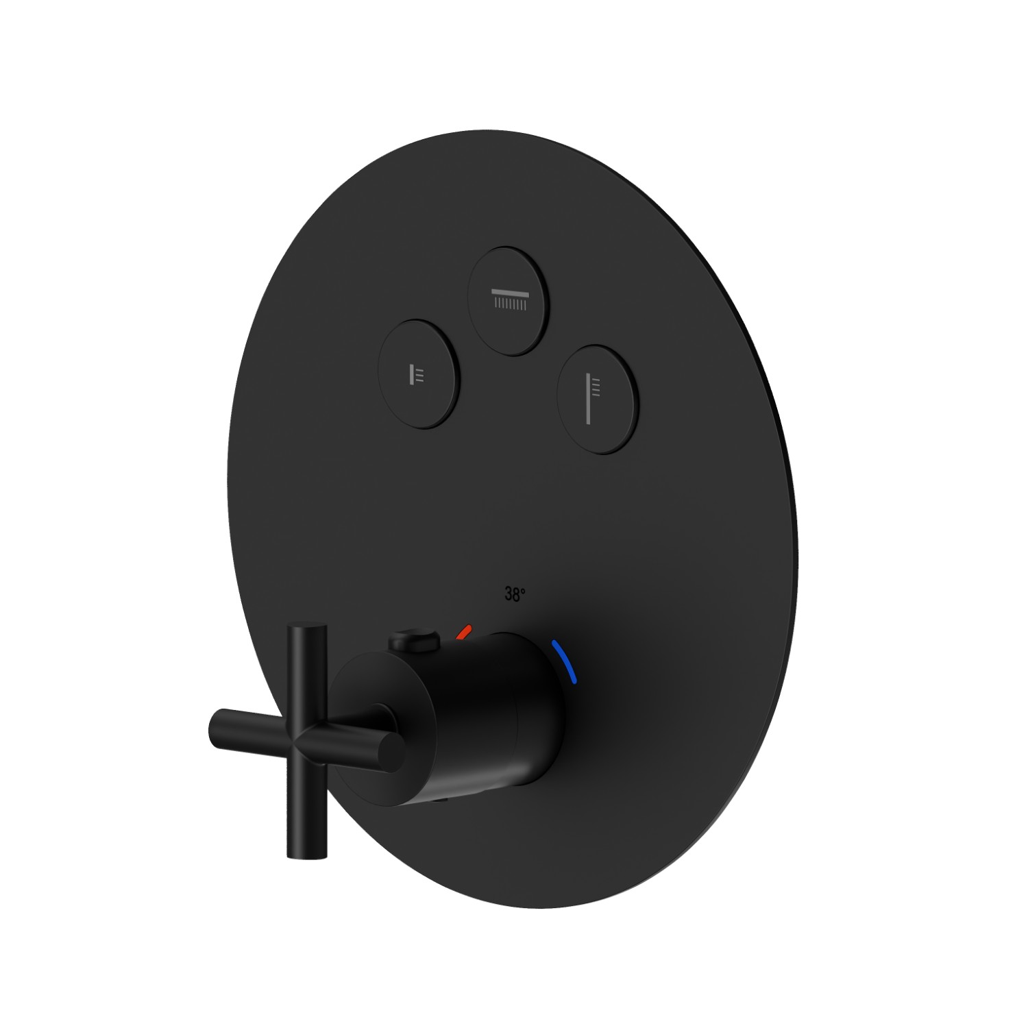 Mitigeur thermostatique à encastrer 3 sorties, avec commande pour le réglage de la température et boutons on/off. Façade murale - finition Matt Black