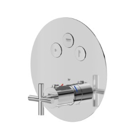 3 ways out thermostatic concealed mixer, with one handle for temperature control and buttons on/off. External part - finish Chrome
