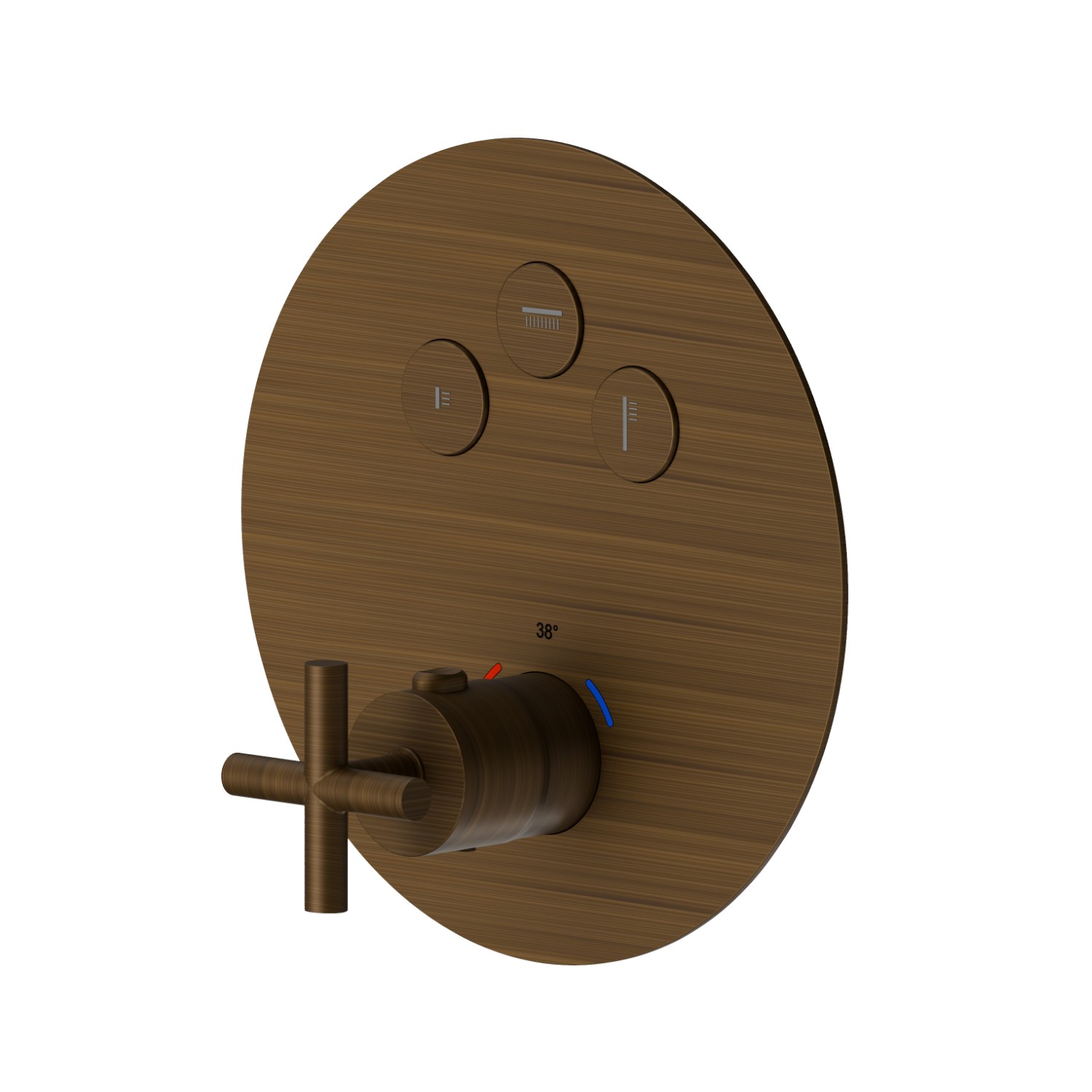 Mitigeur thermostatique à encastrer 3 sorties, avec commande pour le réglage de la température et boutons on/off. Façade murale - finition Groove Bronze