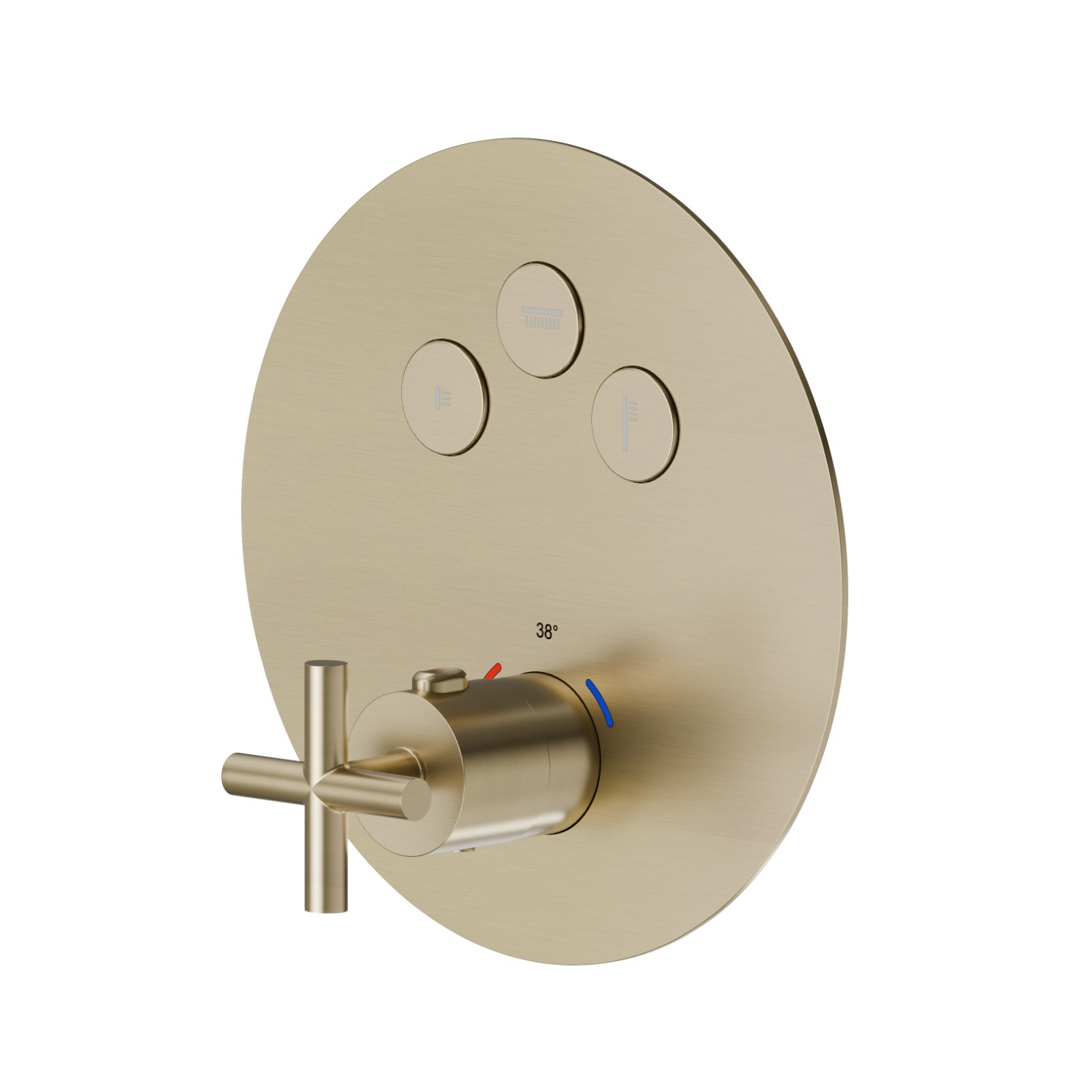 Thermostatischer einbaumischer mit 3-wege, mit bedienung zur temperaturregulierung und ein/aus-tasten. Außenteil - oberfläche PVD  Pale Gold gebürstet