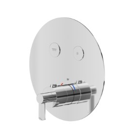 2 ways out thermostatic concealed mixer, with one handle for temperature control and buttons on/off. External part. Ø190 - finish Chrome