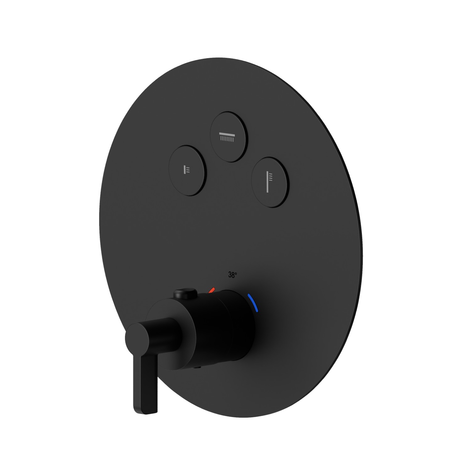 3 ways out thermostatic concealed mixer, with one handle for temperature control and buttons on/off. External part. Ø190 - finish Matt Black
