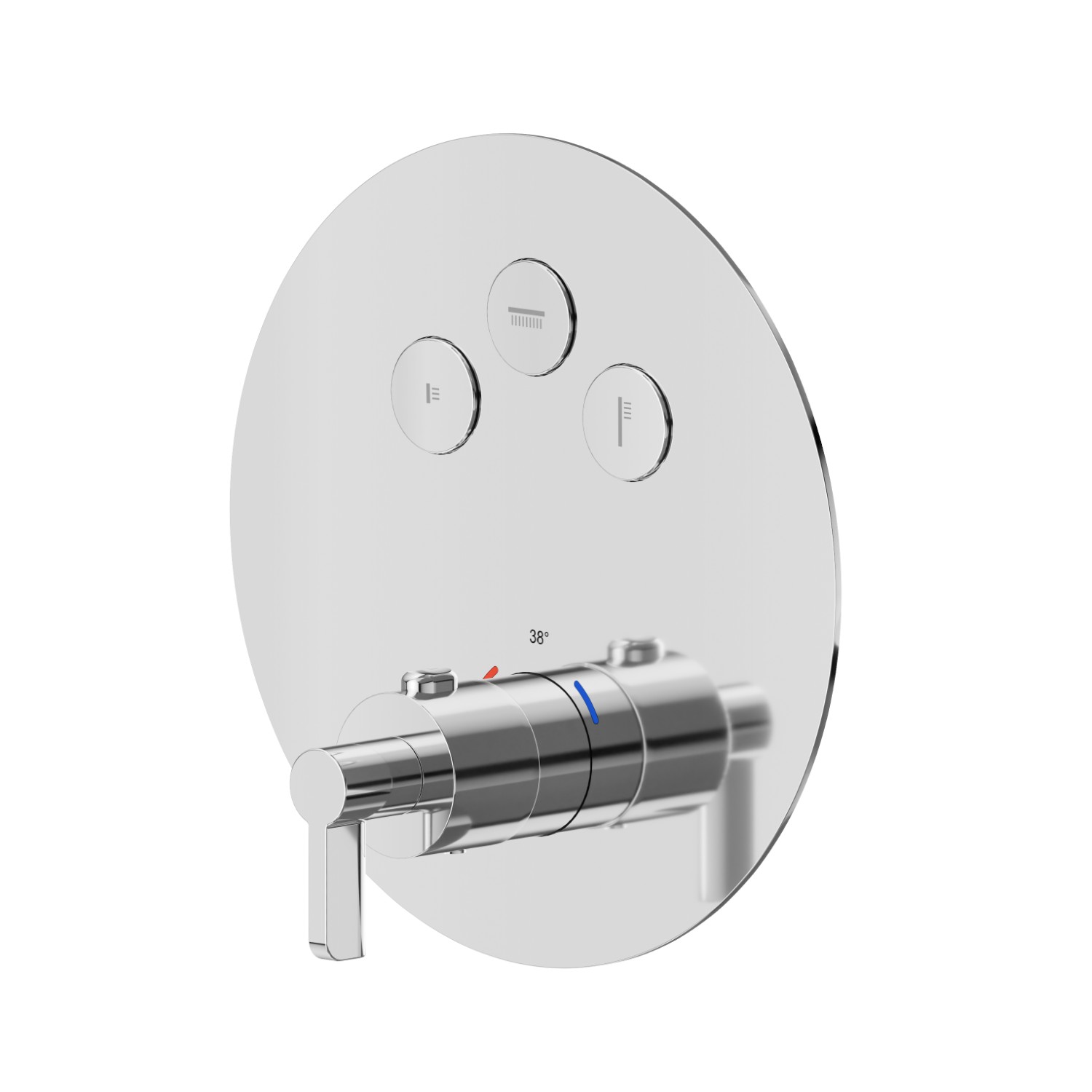 Thermostatischer einbaumischer mit 3-wege, mit bedienung zur temperaturregulierung und ein/aus-tasten. Außenteil. Ø190 - oberfläche Chrom