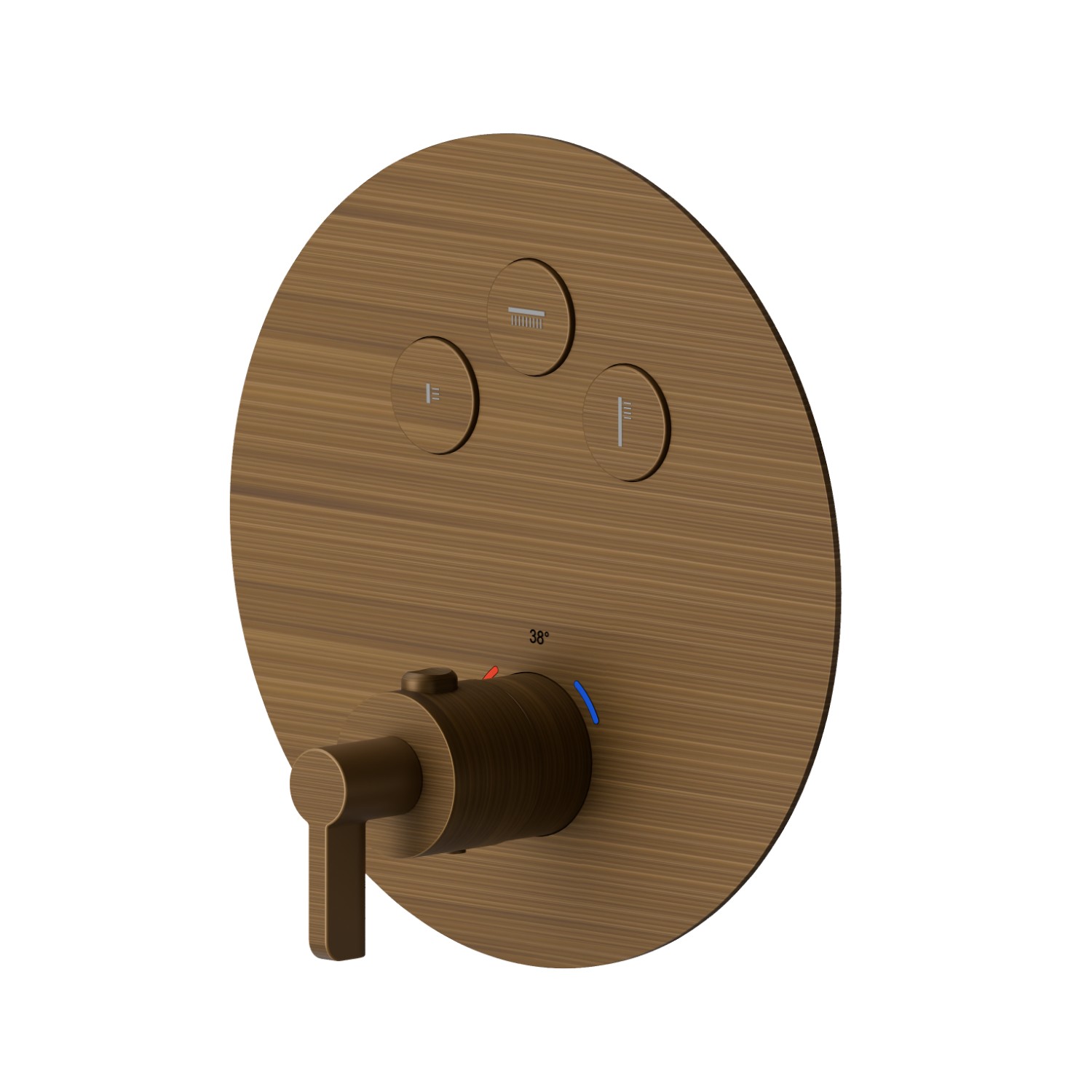 Thermostatischer einbaumischer mit 3-wege, mit bedienung zur temperaturregulierung und ein/aus-tasten. Außenteil. Ø190 - oberfläche Groove Bronze