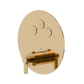 3 ways out thermostatic concealed mixer, with one handle for temperature control and buttons on/off. External part. Ø190 - finish PVD Glossy Gold