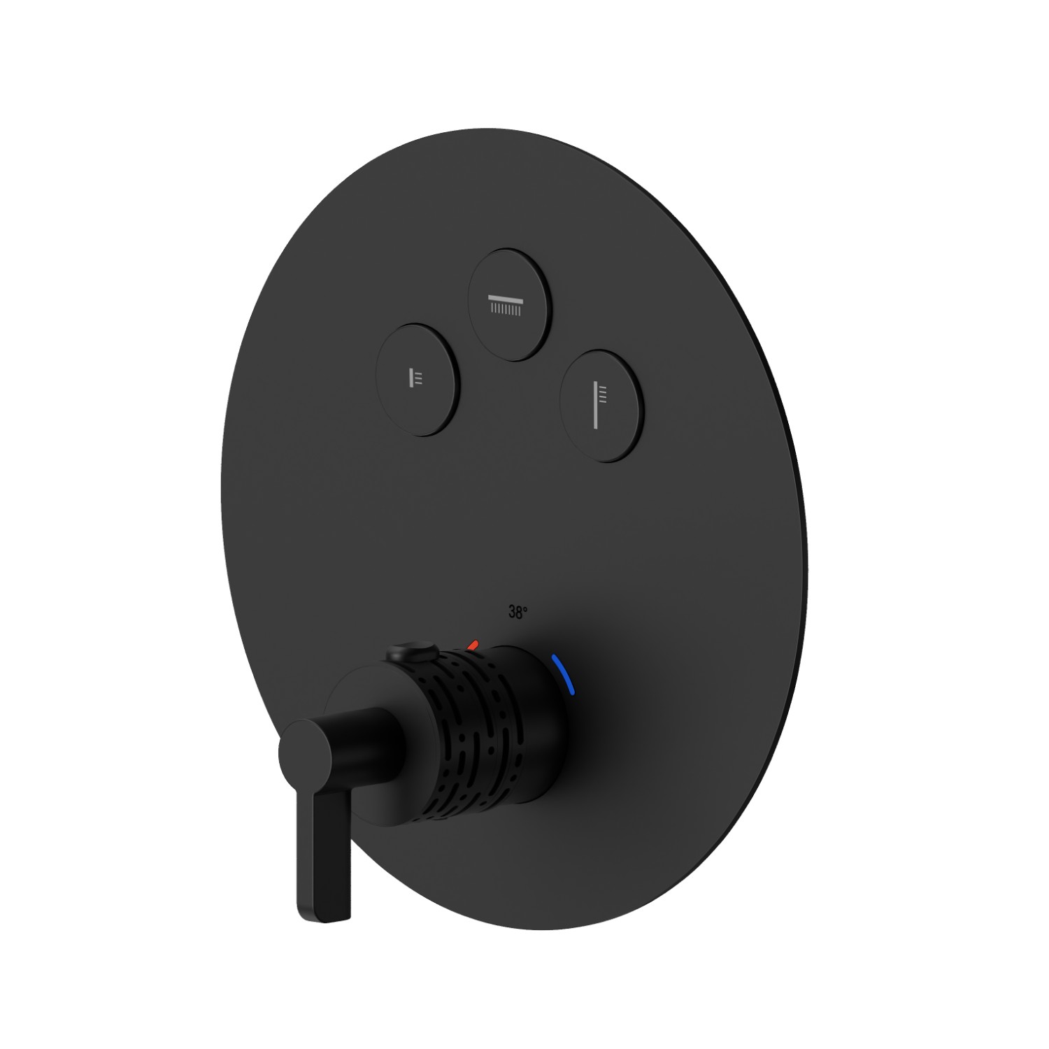 Mitigeur thermostatique à encastrer 3 sorties, avec commande pour le réglage de la température et boutons on/off. Façade murale.Ø190. LUXURY - finition Matt Black