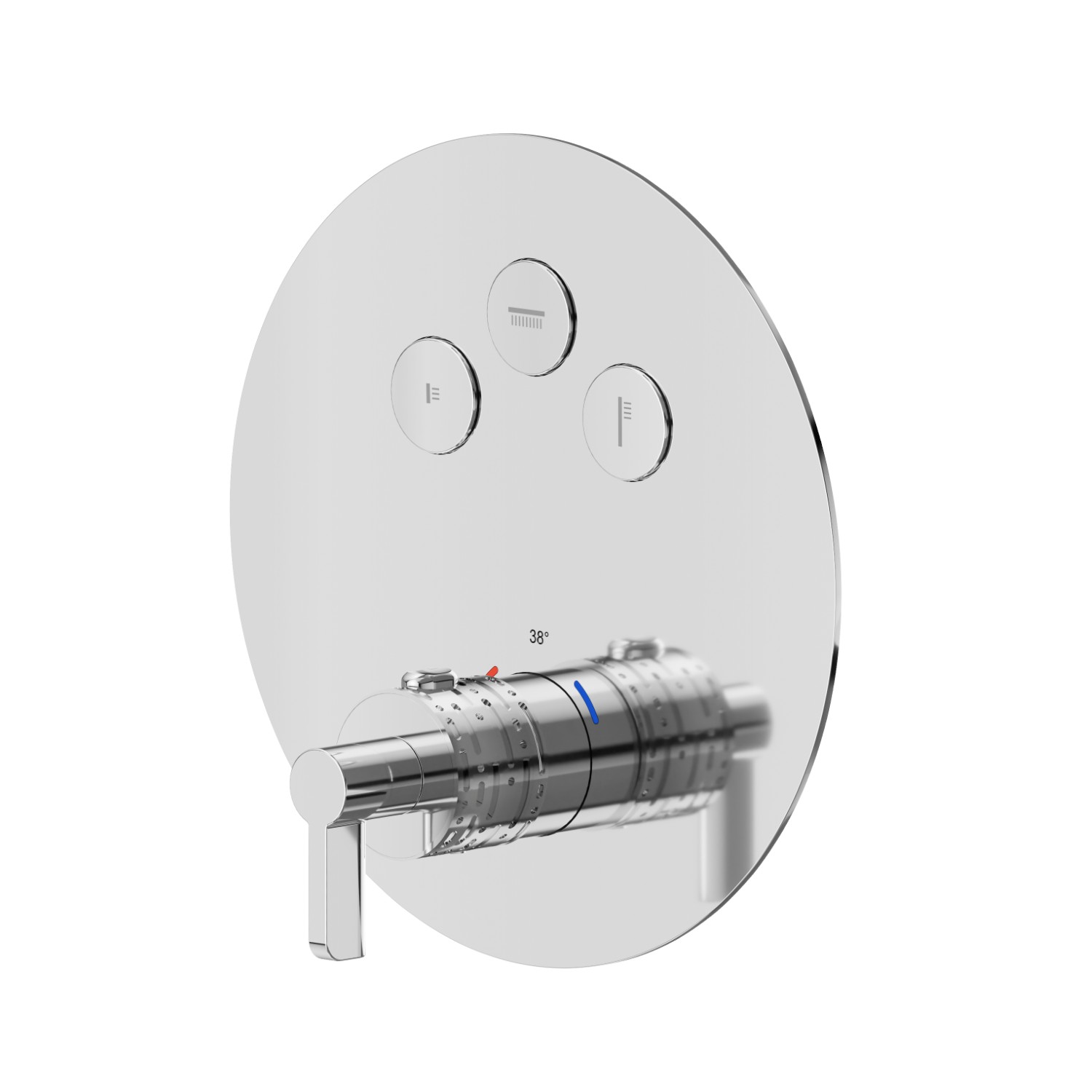 3 ways out thermostatic concealed mixer, with one handle for temperature control and buttons on/off. External part. Ø190. LUXURY - finish Chrome