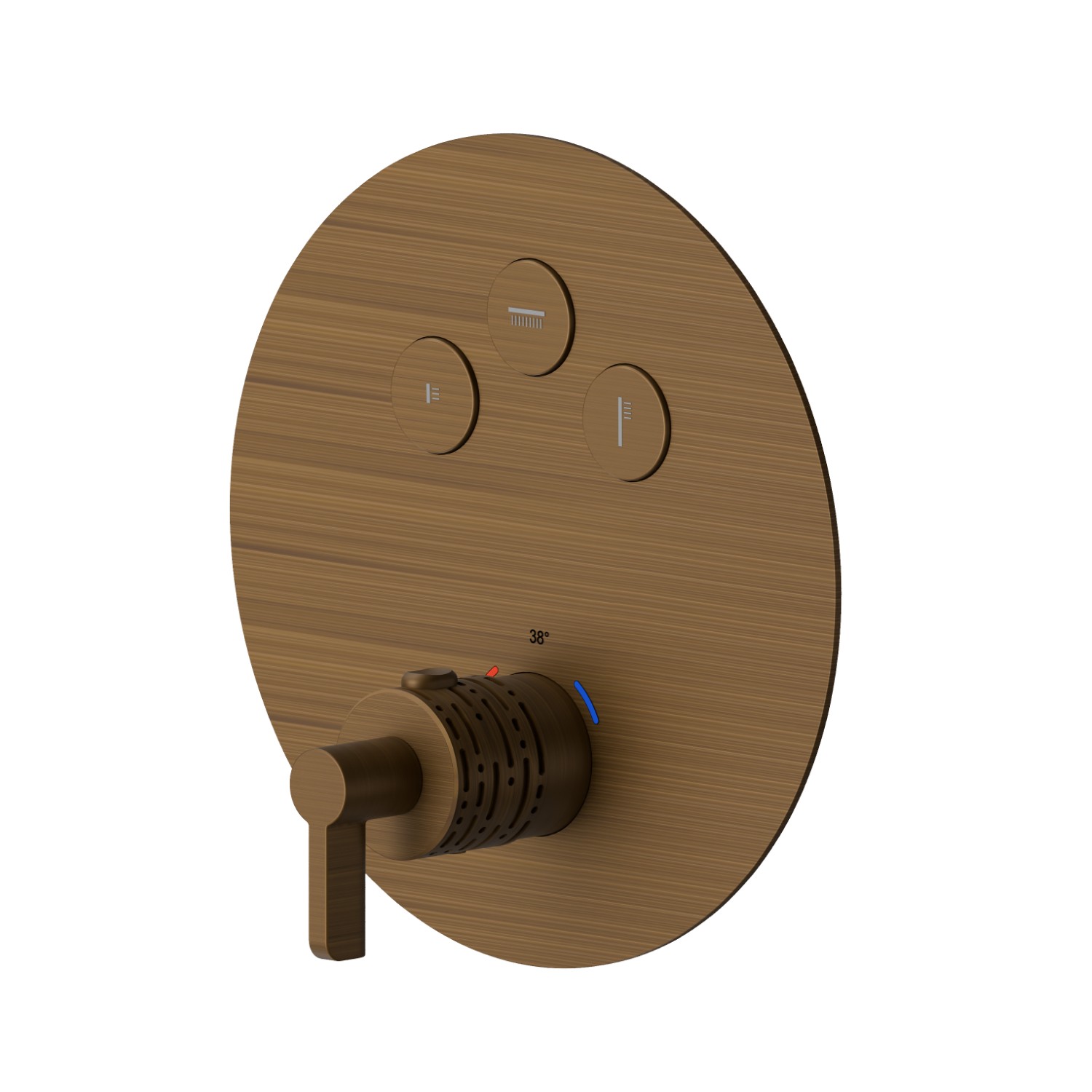 Thermostatischer einbaumischer mit 3-wege, mit bedienung zur temperaturregulierung und ein/aus-tasten. Außenteil. Ø190. LUXURY - oberfläche Groove Bronze