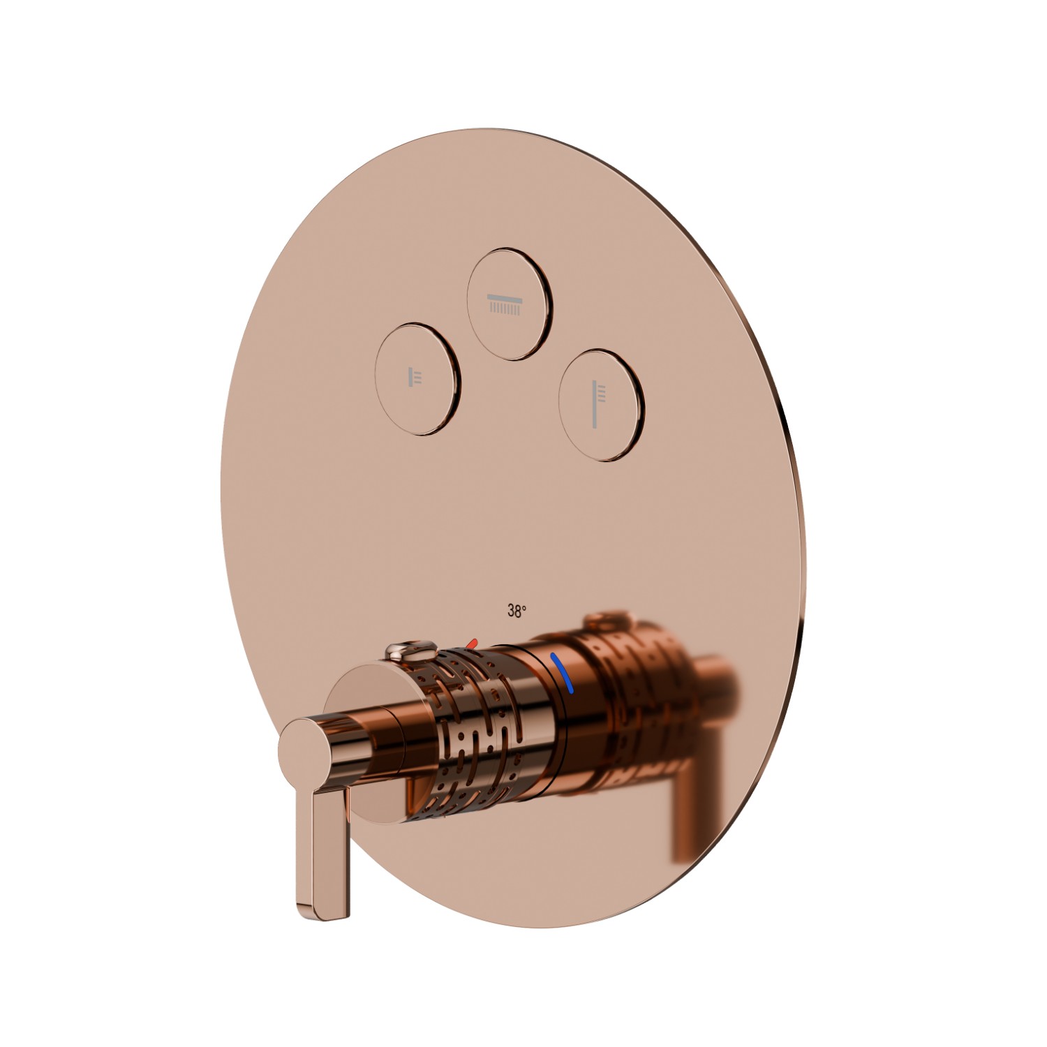 Thermostatischer einbaumischer mit 3-wege, mit bedienung zur temperaturregulierung und ein/aus-tasten. Außenteil. Ø190. LUXURY - oberfläche PVD Copper Bronze