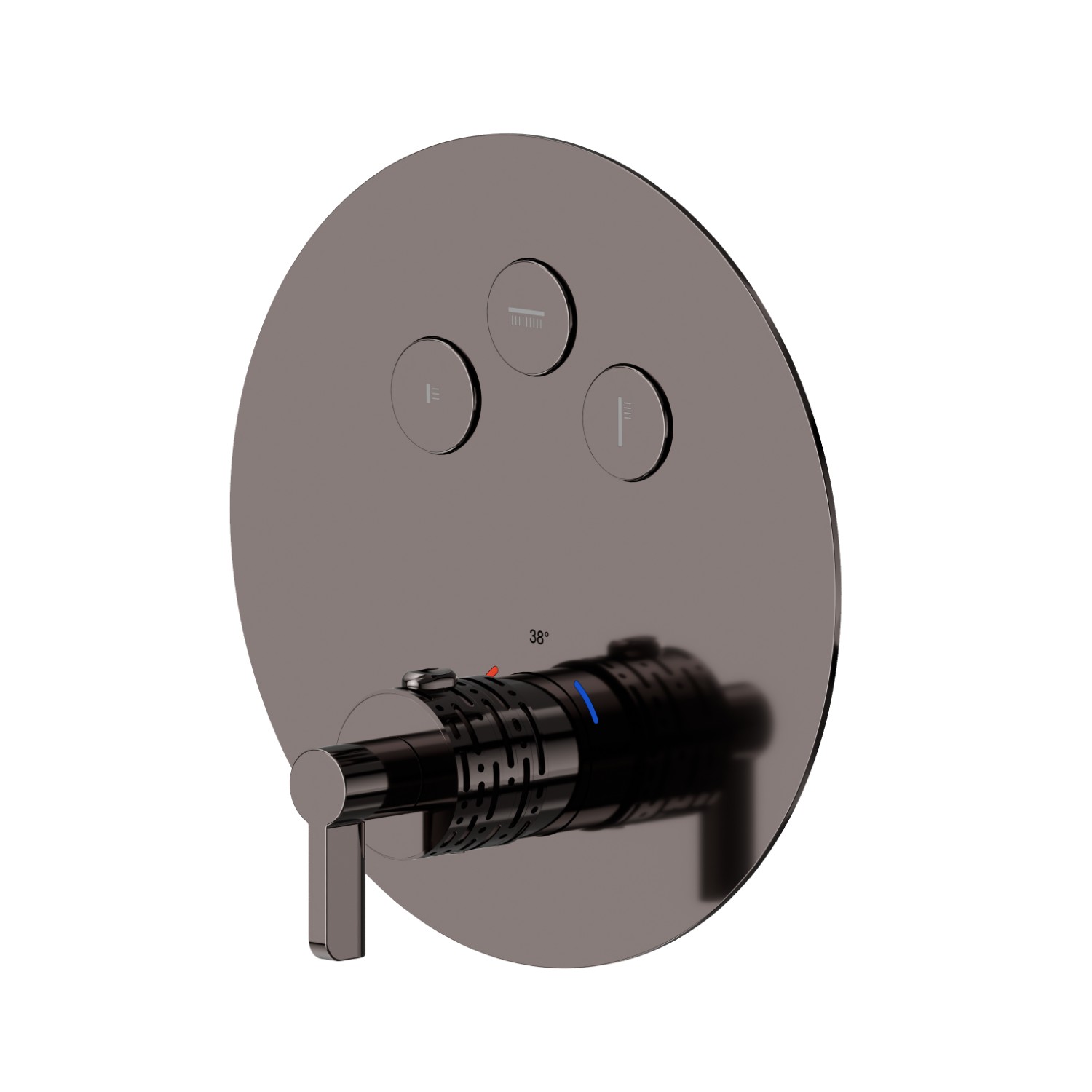 Thermostatischer einbaumischer mit 3-wege, mit bedienung zur temperaturregulierung und ein/aus-tasten. Außenteil. Ø190. LUXURY - oberfläche PVD Gun Metal