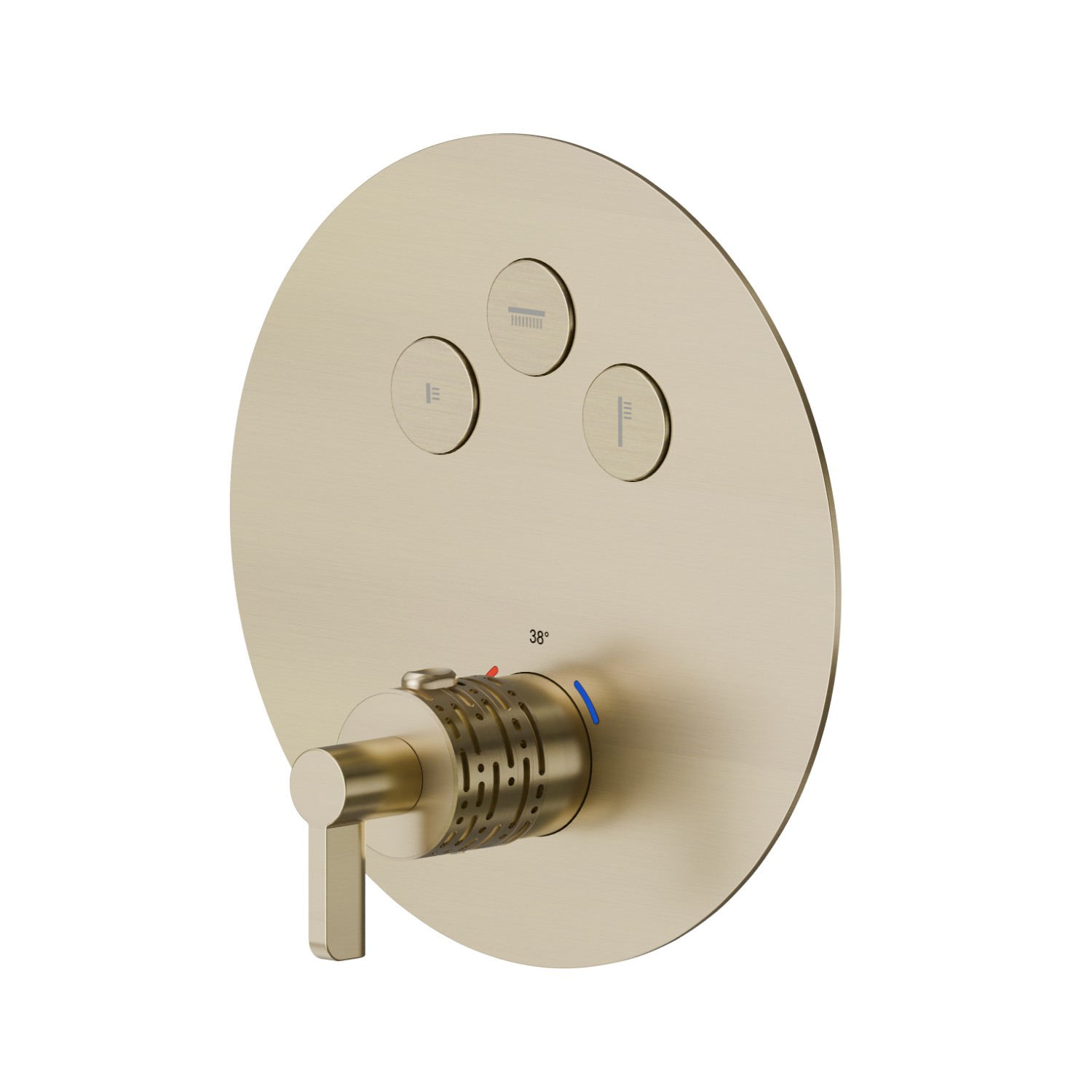 Thermostatischer einbaumischer mit 3-wege, mit bedienung zur temperaturregulierung und ein/aus-tasten. Außenteil. Ø190. LUXURY - oberfläche PVD  Pale Gold gebürstet