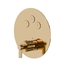 3 ways out thermostatic concealed mixer, with one handle for temperature control and buttons on/off. External part. Ø190. LUXURY - finish PVD Glossy Gold