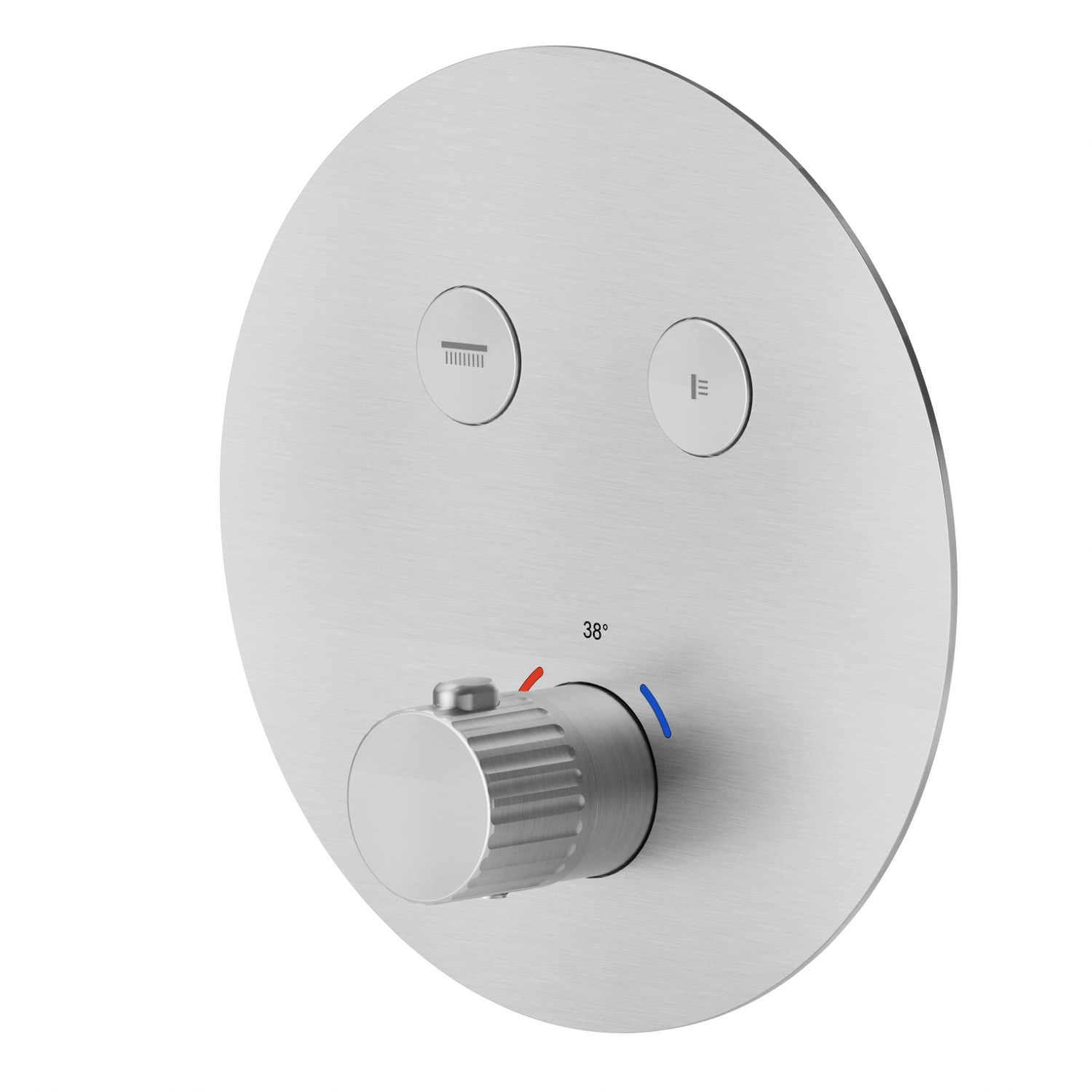 2 ways out thermostatic concealed mixer, with one handle for temperature control and buttons on/off. External part - finish Stainless Steel