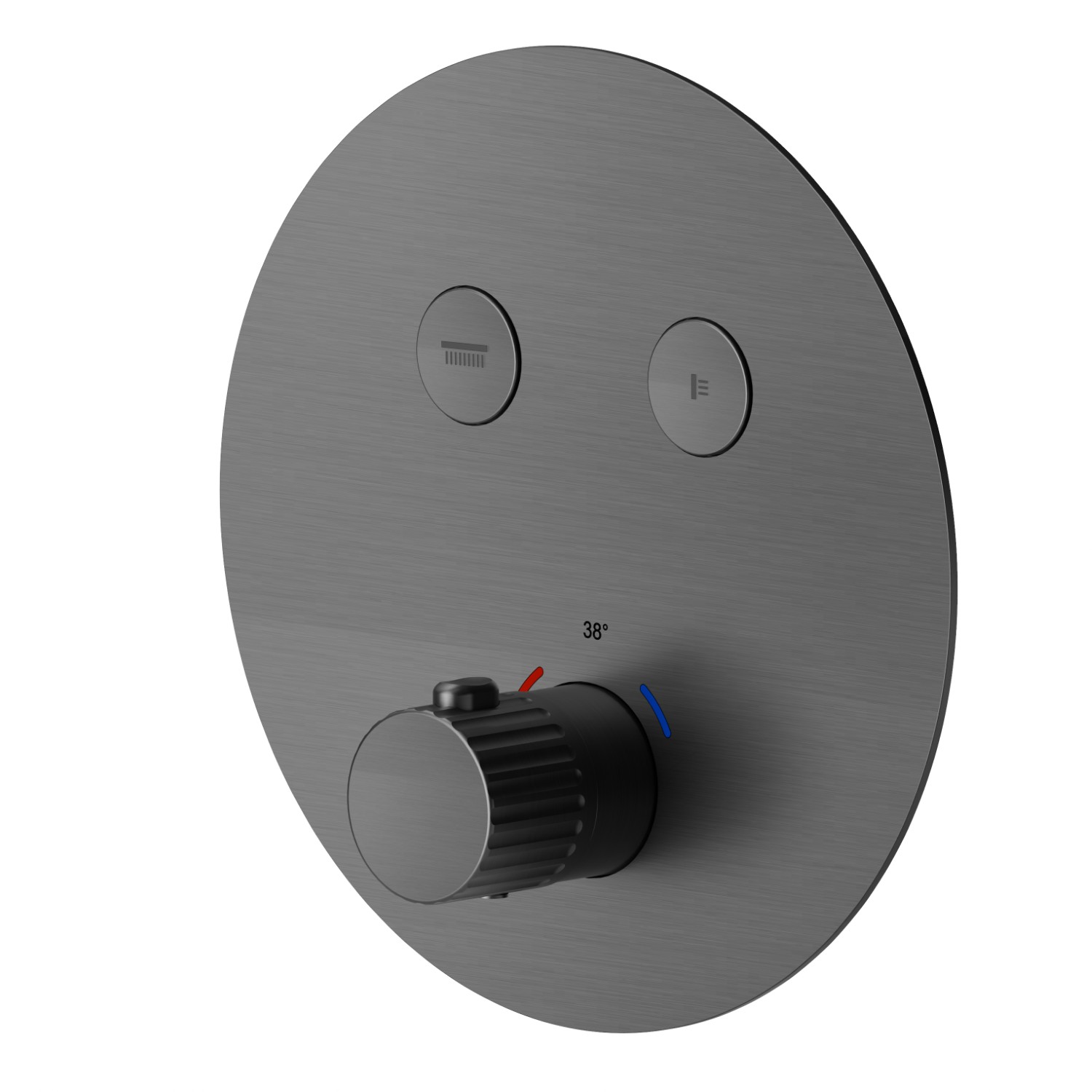 Thermostatischer einbaumischer mit 2-wege, mit bedienung zur temperaturregulierung und ein/aus-tasten. Außenteil - oberfläche PVD  Gun Metal gebürstet