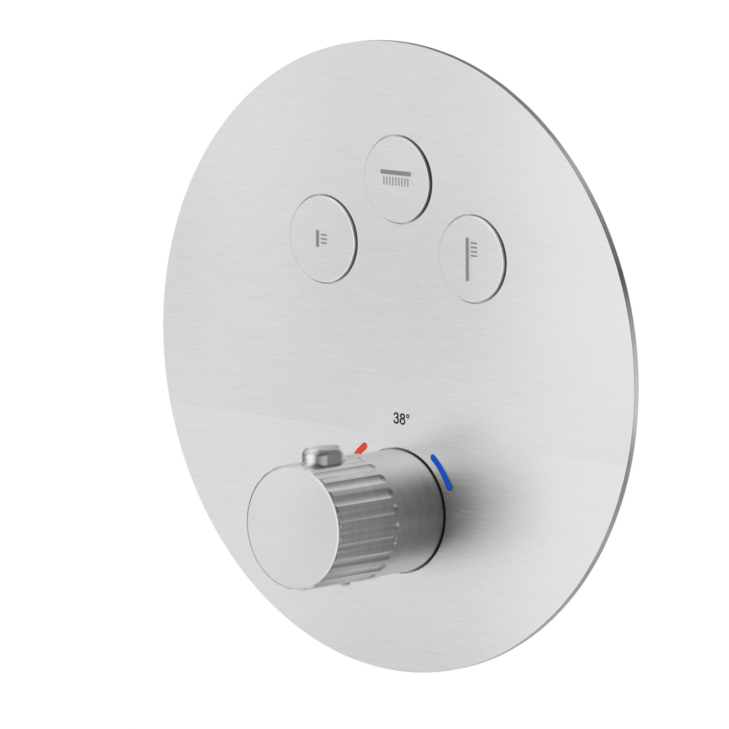 3 ways out thermostatic concealed mixer, with one handle for temperature control and buttons on/off. External part - finish Stainless Steel
