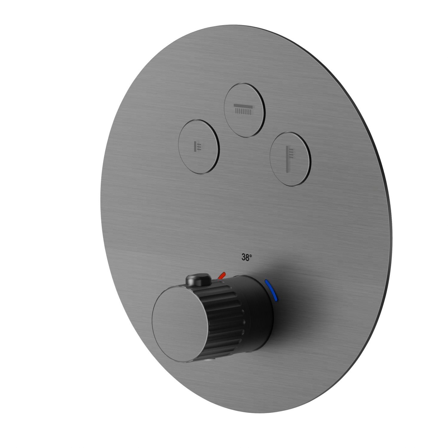 Thermostatischer einbaumischer mit 3-wege, mit bedienung zur temperaturregulierung und ein/aus-tasten. Außenteil - oberfläche PVD  Gun Metal gebürstet