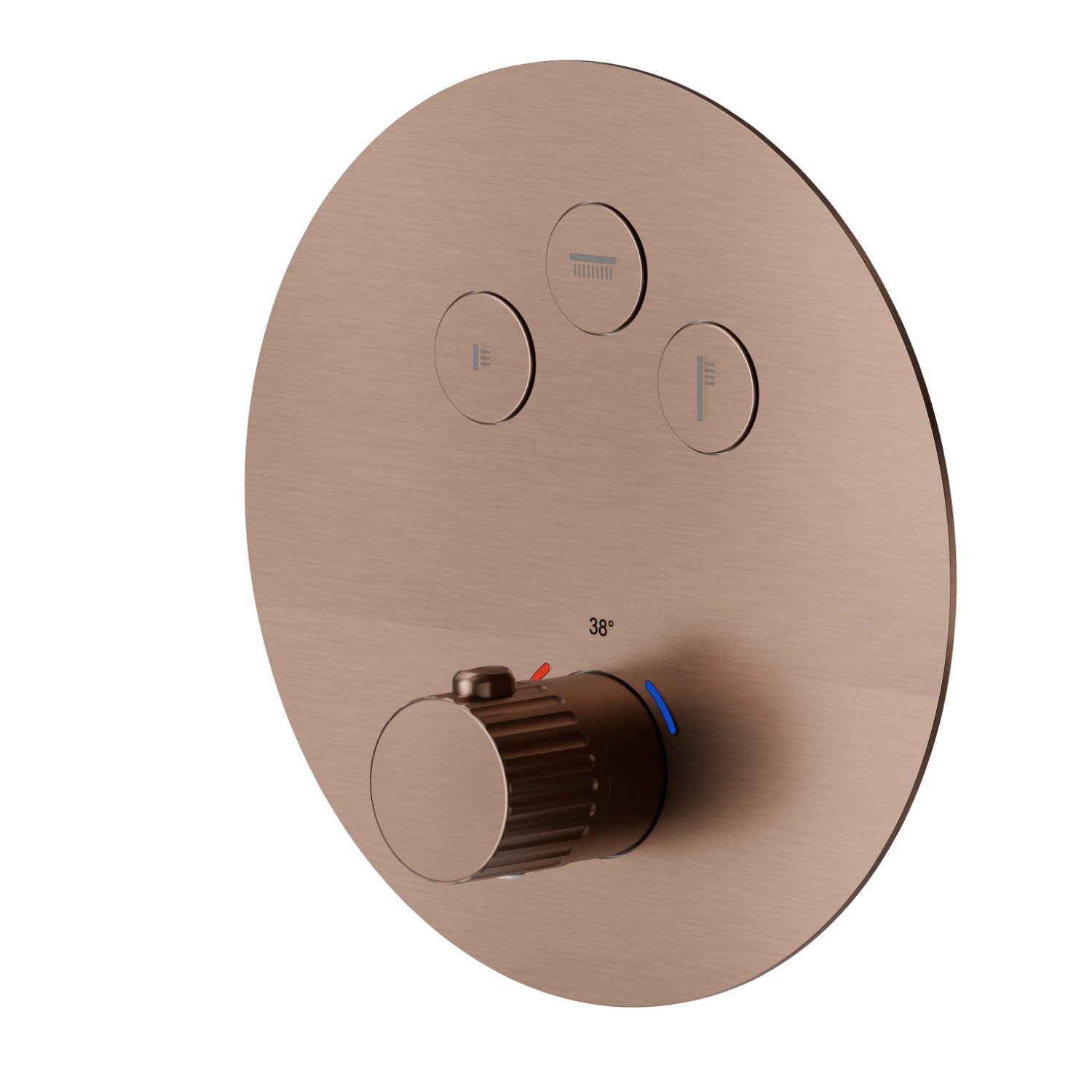 Thermostatischer einbaumischer mit 3-wege, mit bedienung zur temperaturregulierung und ein/aus-tasten. Außenteil - oberfläche PVD  Copper Bronze gebürstet