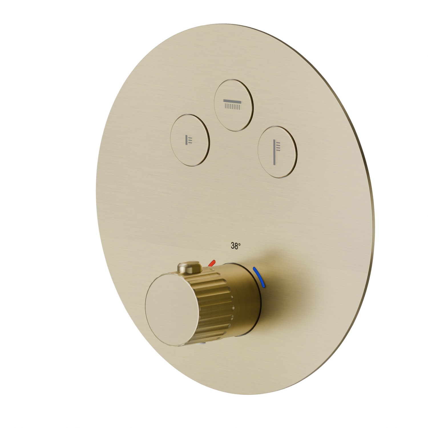 Mitigeur thermostatique à encastrer 3 sorties, avec commande pour le réglage de la température et boutons on/off. Façade murale - finition PVD Brushed Pale Gold