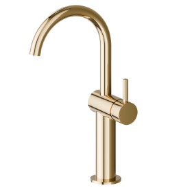 Single lever basin mixer, high version, for above counter basin - finish PVD Glossy Gold