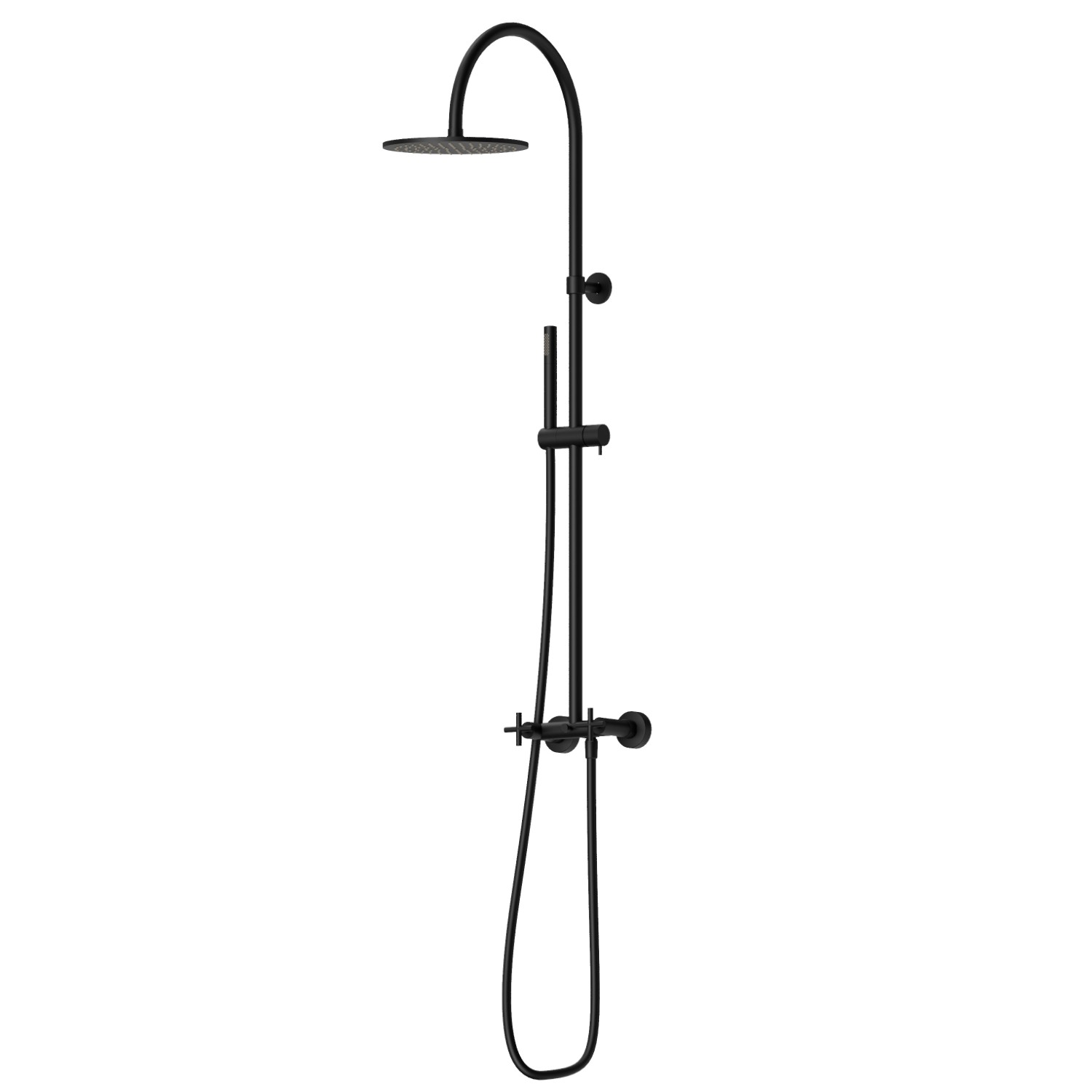 Colonne de douche avec groupe externe dotée de déviateur, pomme de douche inspectable et douchette monojet en laiton - finition Matt Black