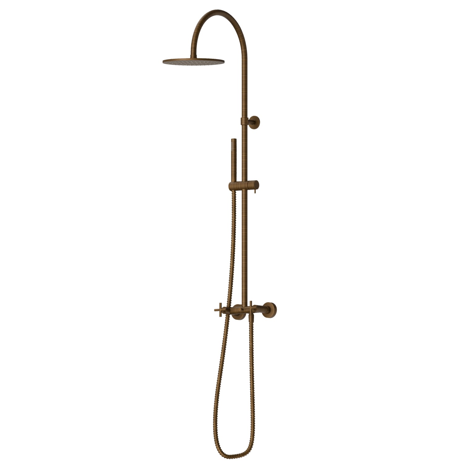Duschsäule mit Außeneinheit komplett mit Umsteller, inspizierbarem Duschkopf und einstrahliger Handbrause aus Messing - oberfläche Groove Bronze