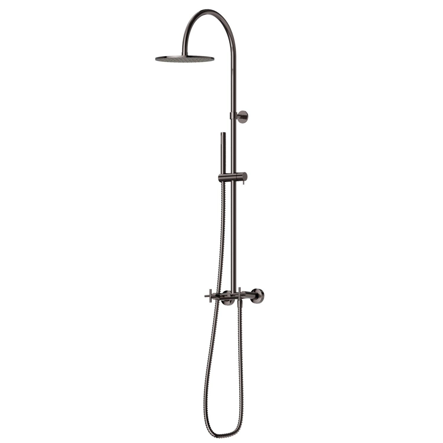 Duschsäule mit Außeneinheit komplett mit Umsteller, inspizierbarem Duschkopf und einstrahliger Handbrause aus Messing - oberfläche PVD Gun Metal