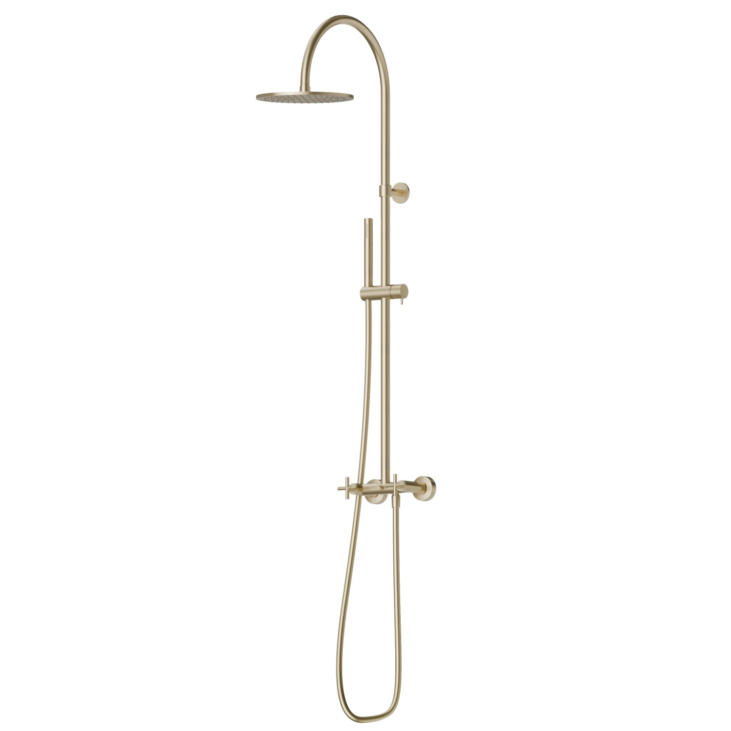 Duschsäule mit Außeneinheit komplett mit Umsteller, inspizierbarem Duschkopf und einstrahliger Handbrause aus Messing - oberfläche PVD  Pale Gold gebürstet