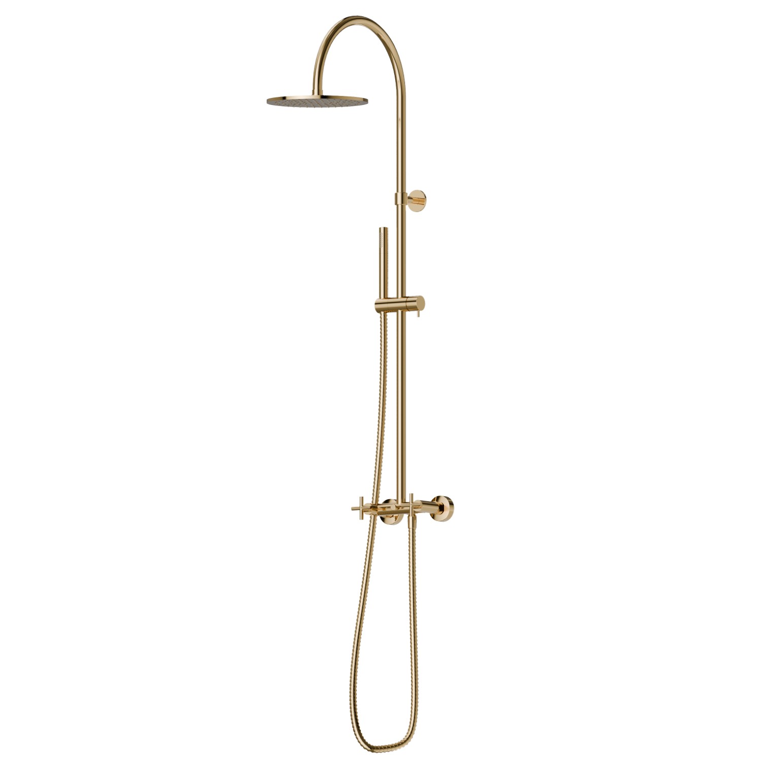 Shower column with exposed group with diverter, checkable head shower and brass single-jet hand shower set - finish PVD Glossy Gold