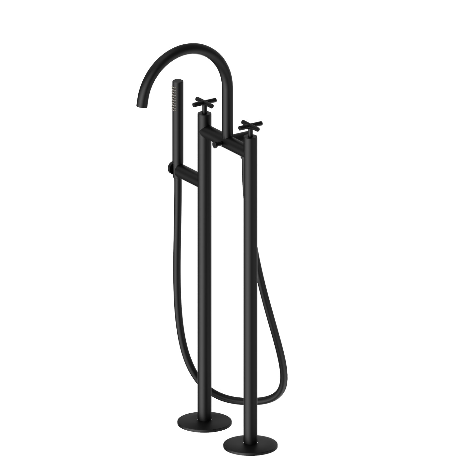 Bath group with floor supply pillars, automatic diverter - finish Matt Black