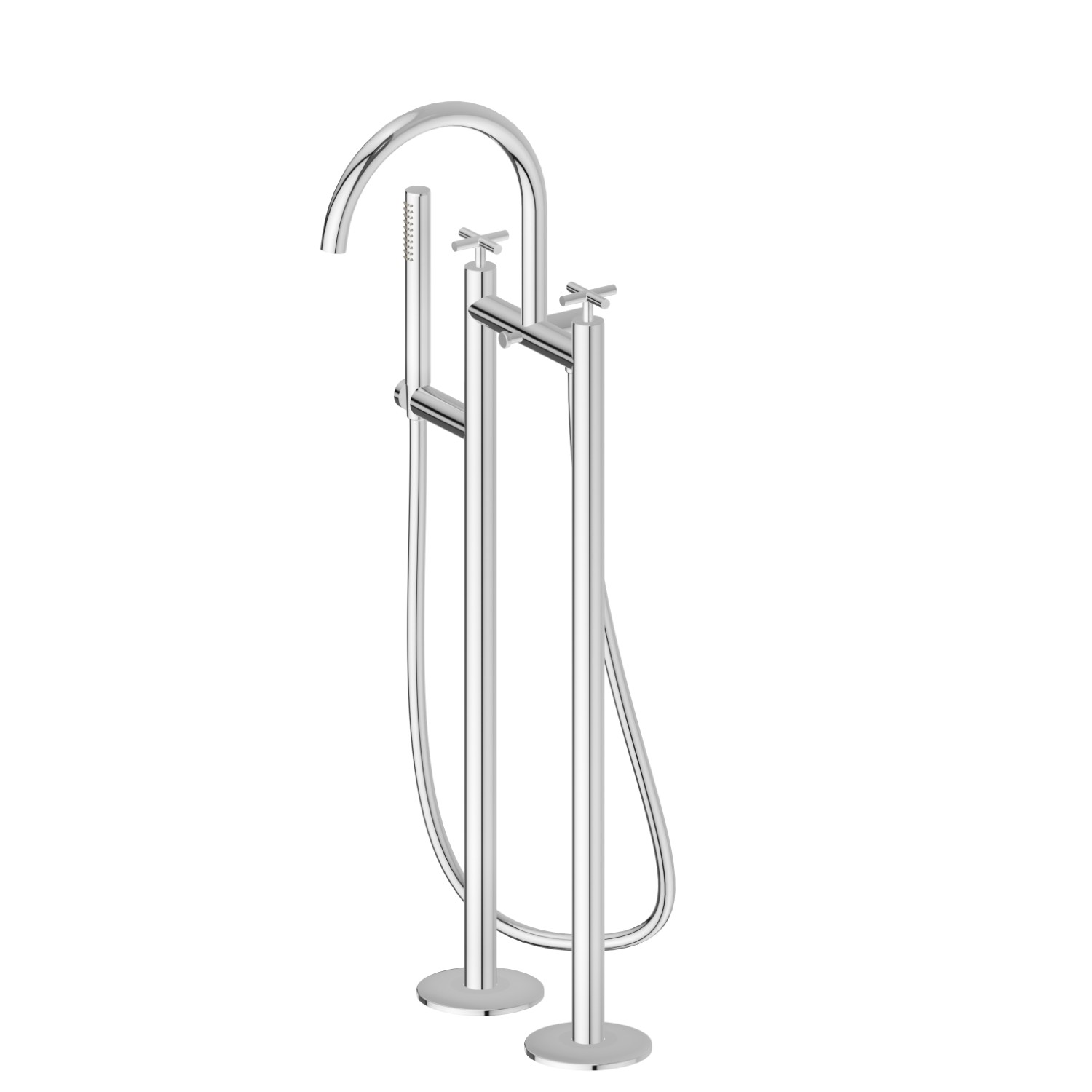 Bath group with floor supply pillars, automatic diverter - finish Chrome