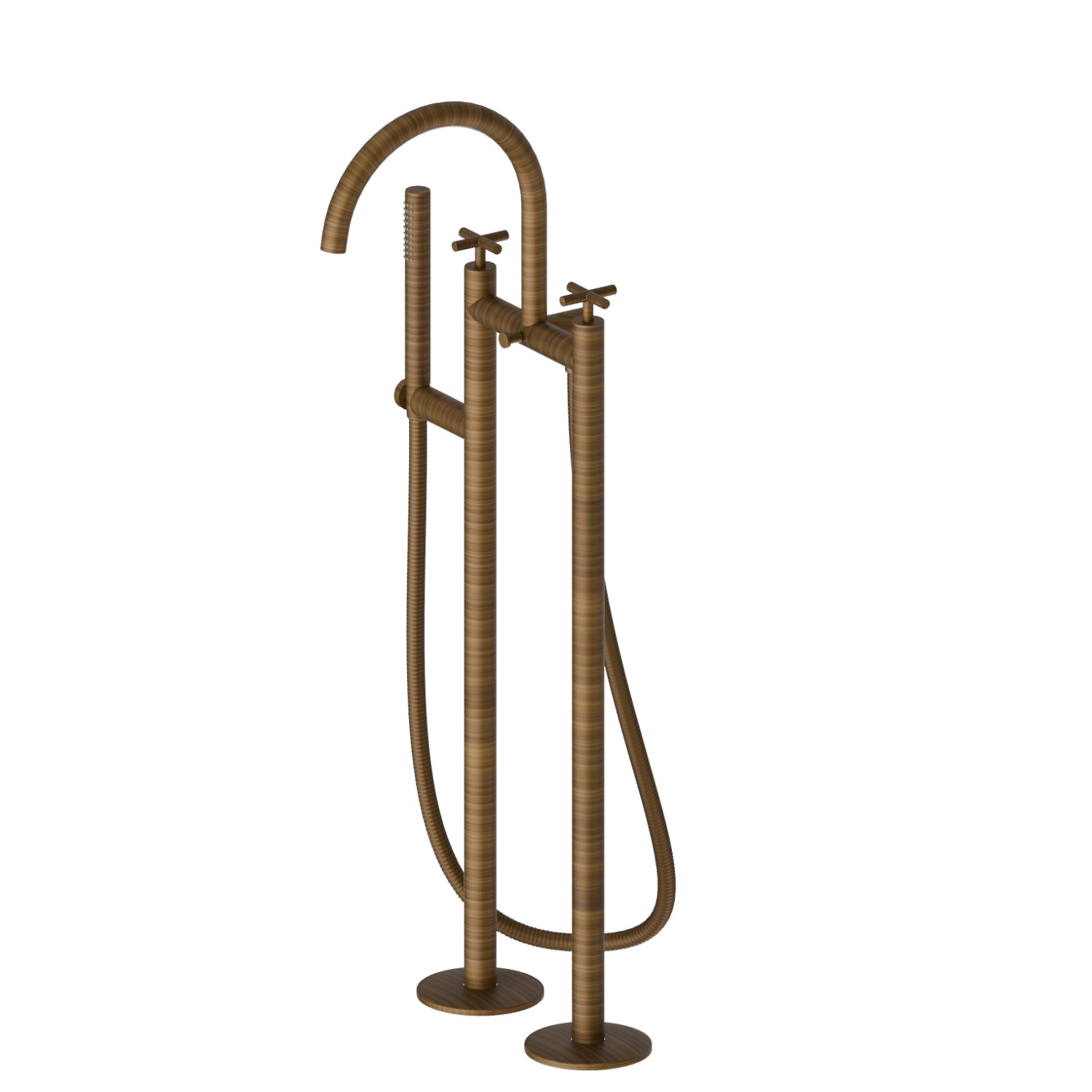 Bath group with floor supply pillars, automatic diverter - finish Groove Bronze